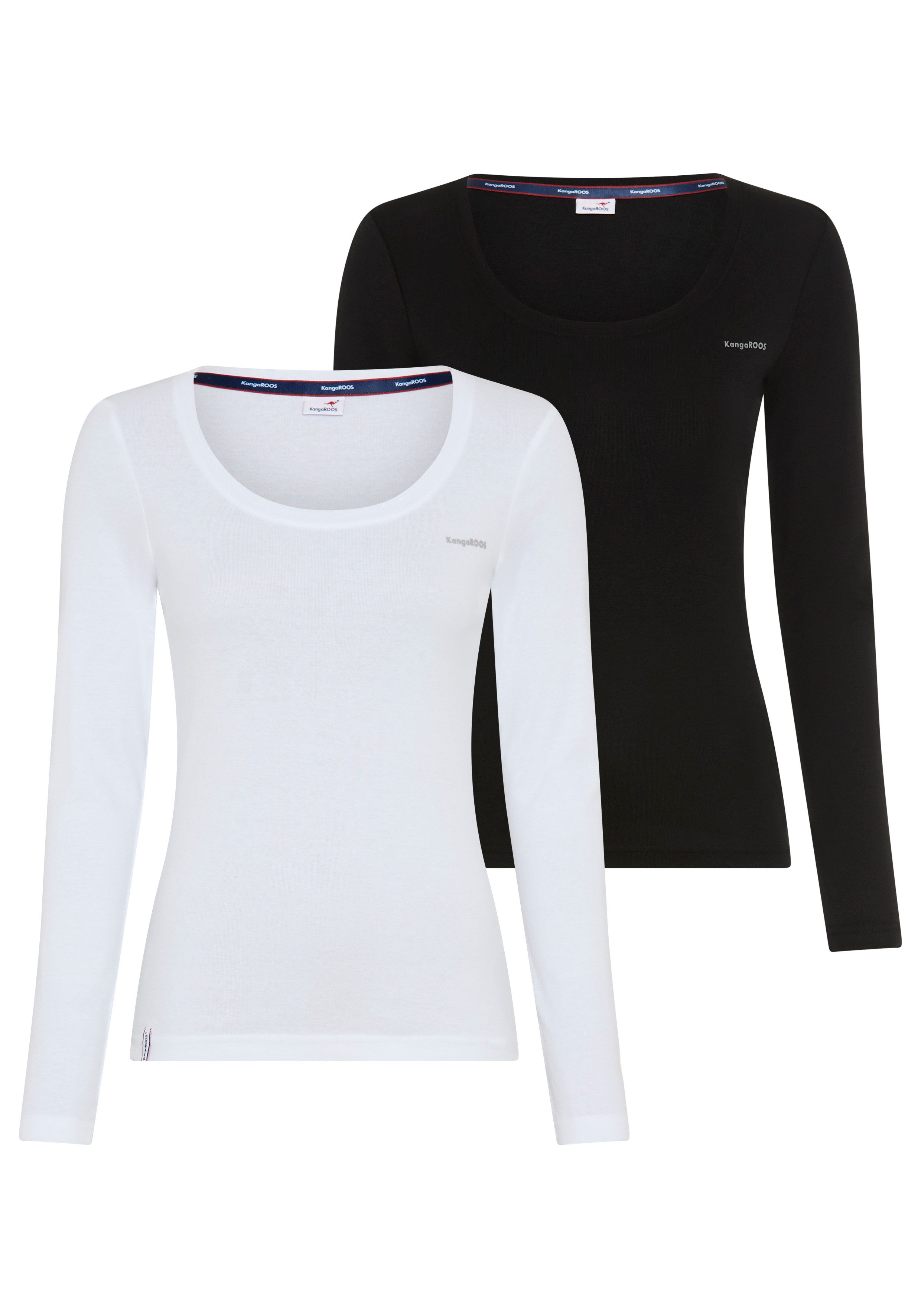 KangaROOS Langarmshirt (2er-Pack) im 2er-Pack, hüftbedeckende Länge, Basic-Passform, Langarm