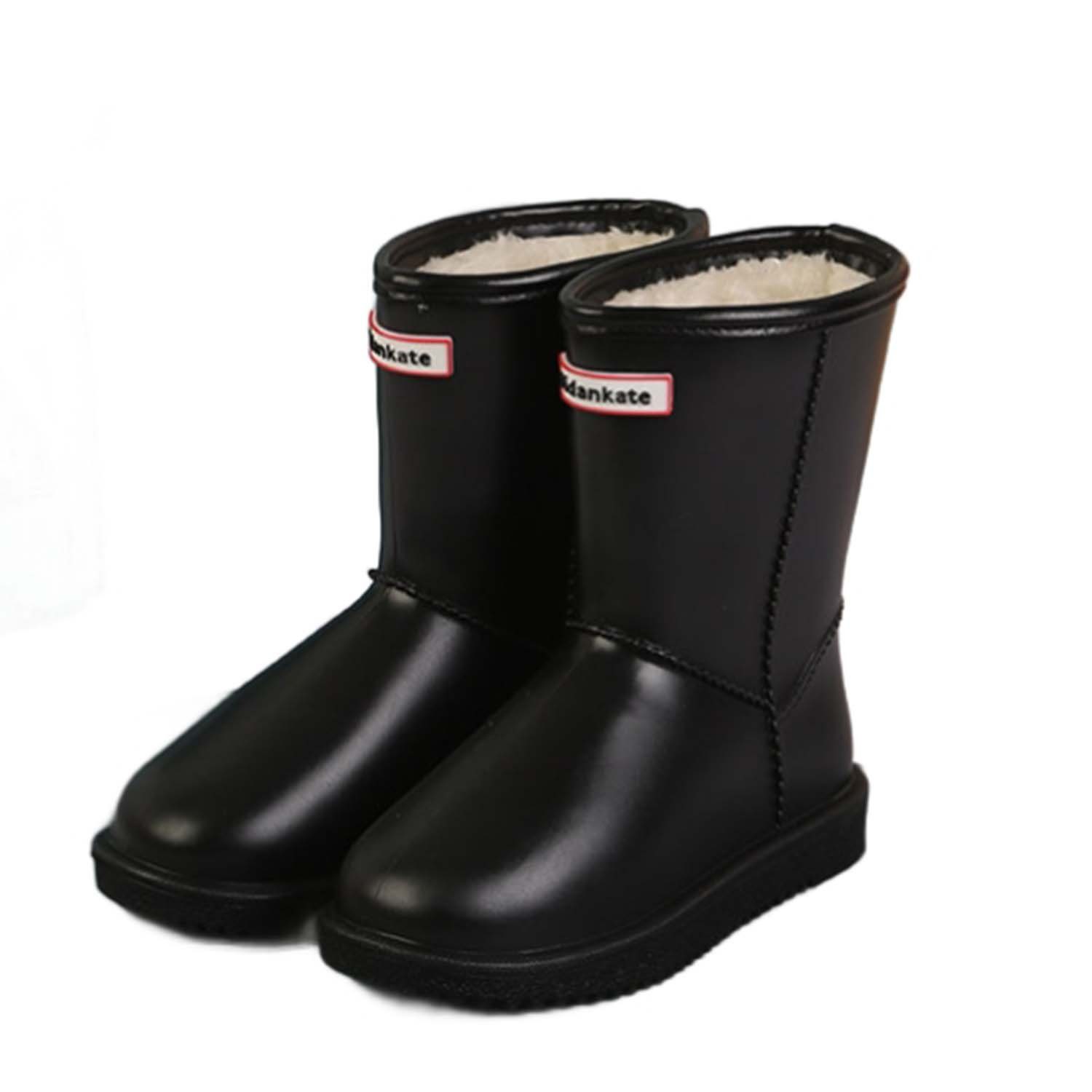 Daisred Kinder Thermo Regenstiefel Jungen Mädchen Gefüttert Gummistiefel wasserdicht Schwarz