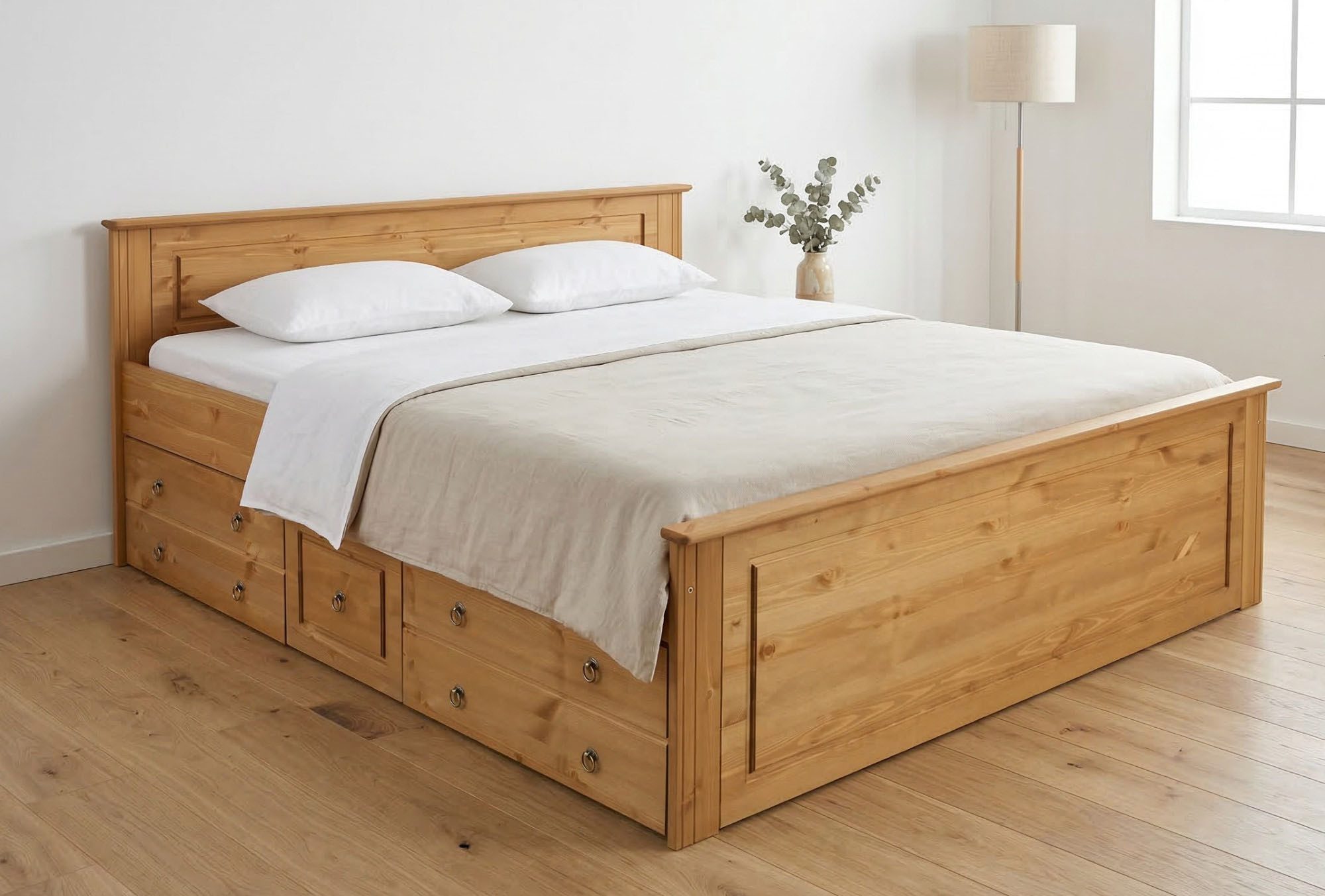 OTTO home Massivholzbett Hugo, FSC® zertifiziert, Landhausstil, zeitlos und edel (auch als Super Sparset inklusive Schubkästen), Stauraumbett, extra belastbar, Made in EU, viele Breiten