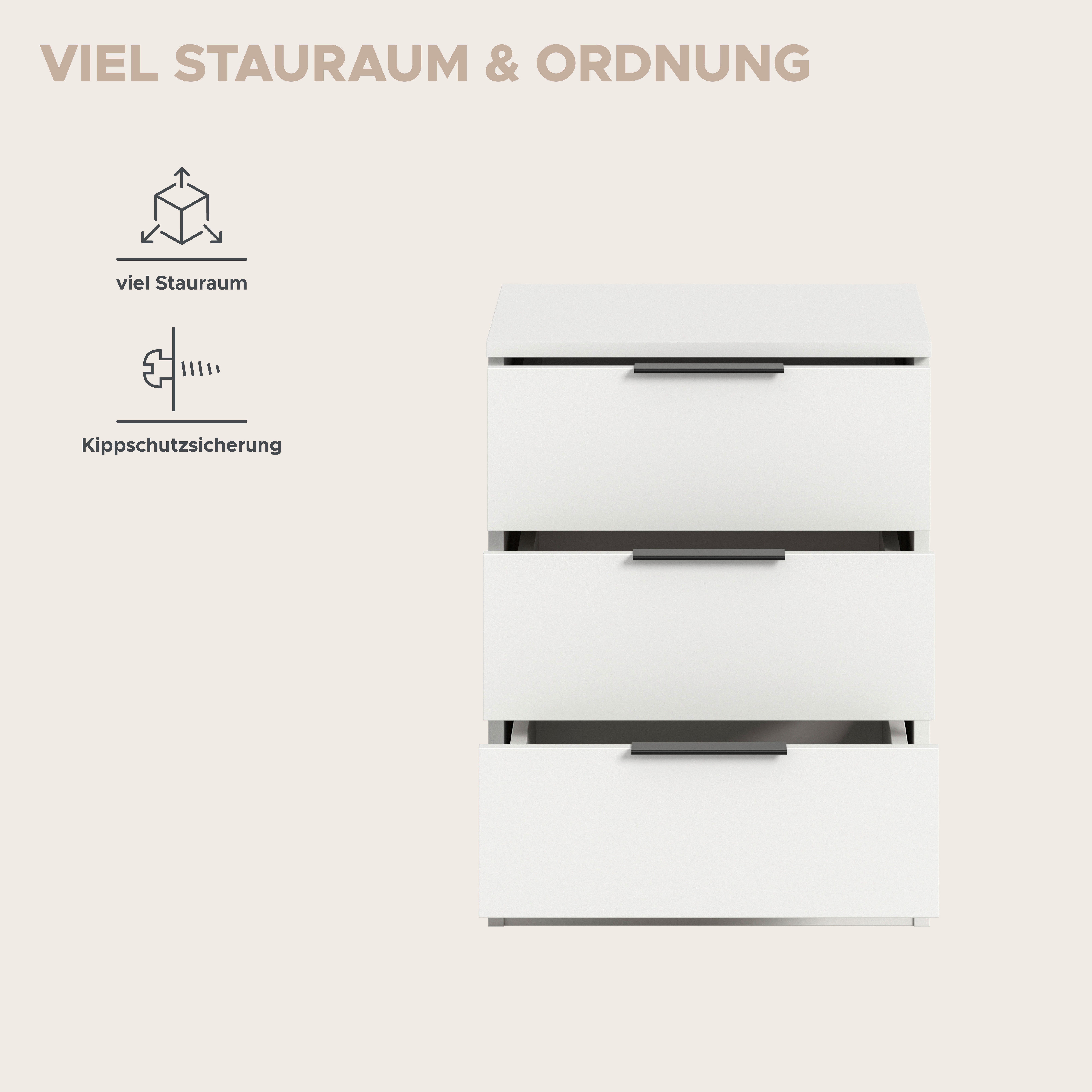OTTO home Nachtkommode Skarde Nachttisch Beistelltisch Kommode, Breite: 45 cm (1 St), Skarde, Nachtkommode, 3 Schubkästen, weiß – Bild 5 von 5