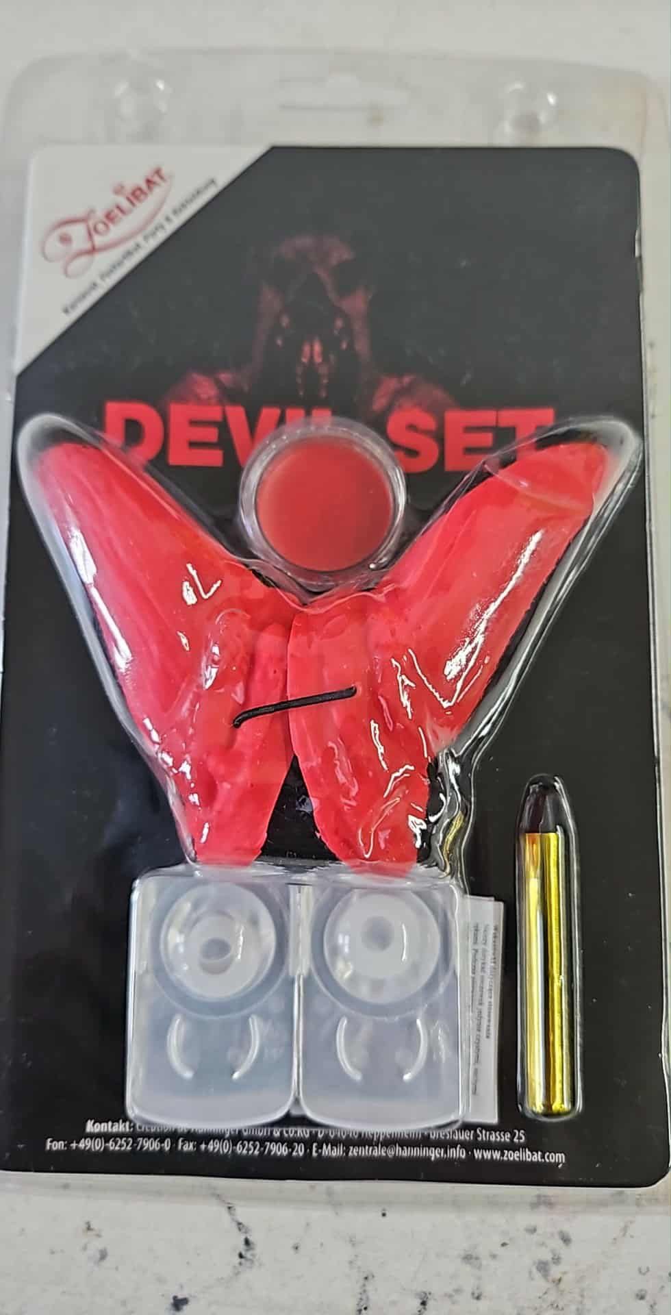 Zoelibat Teufel-Kostüm Teufel Set mit Kontaktlinsen Teufel Hörner Gesichtsfarbe & Zahnschwarz, 4-Tlg Teufel Set