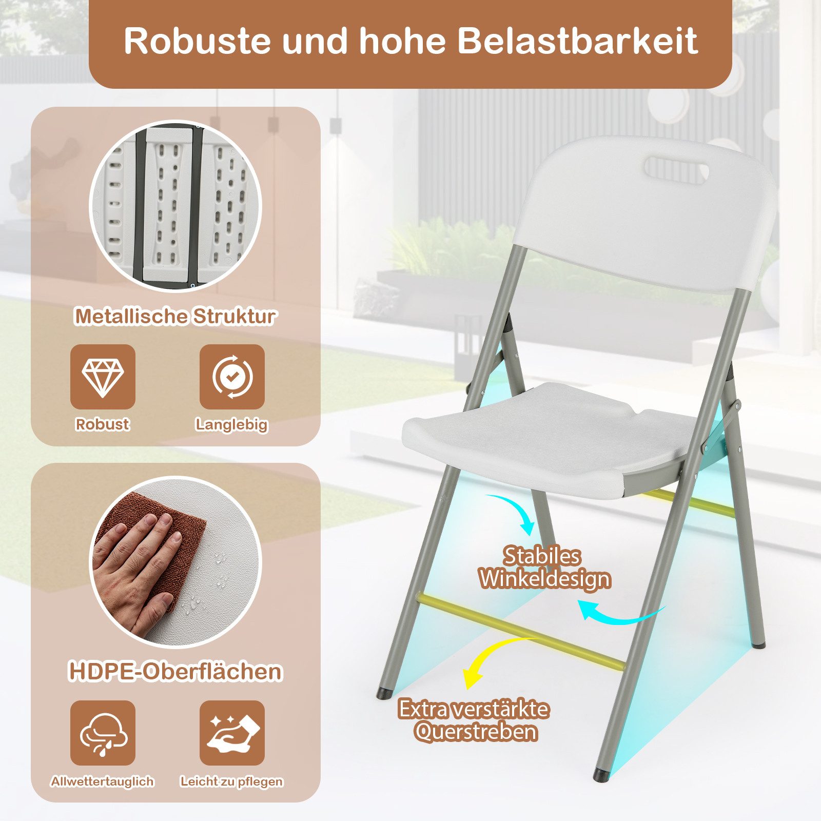 COSTWAY Klappstuhl (4 St), Gartenstuhl, Balkonstuhl, Metall, wasserdicht
