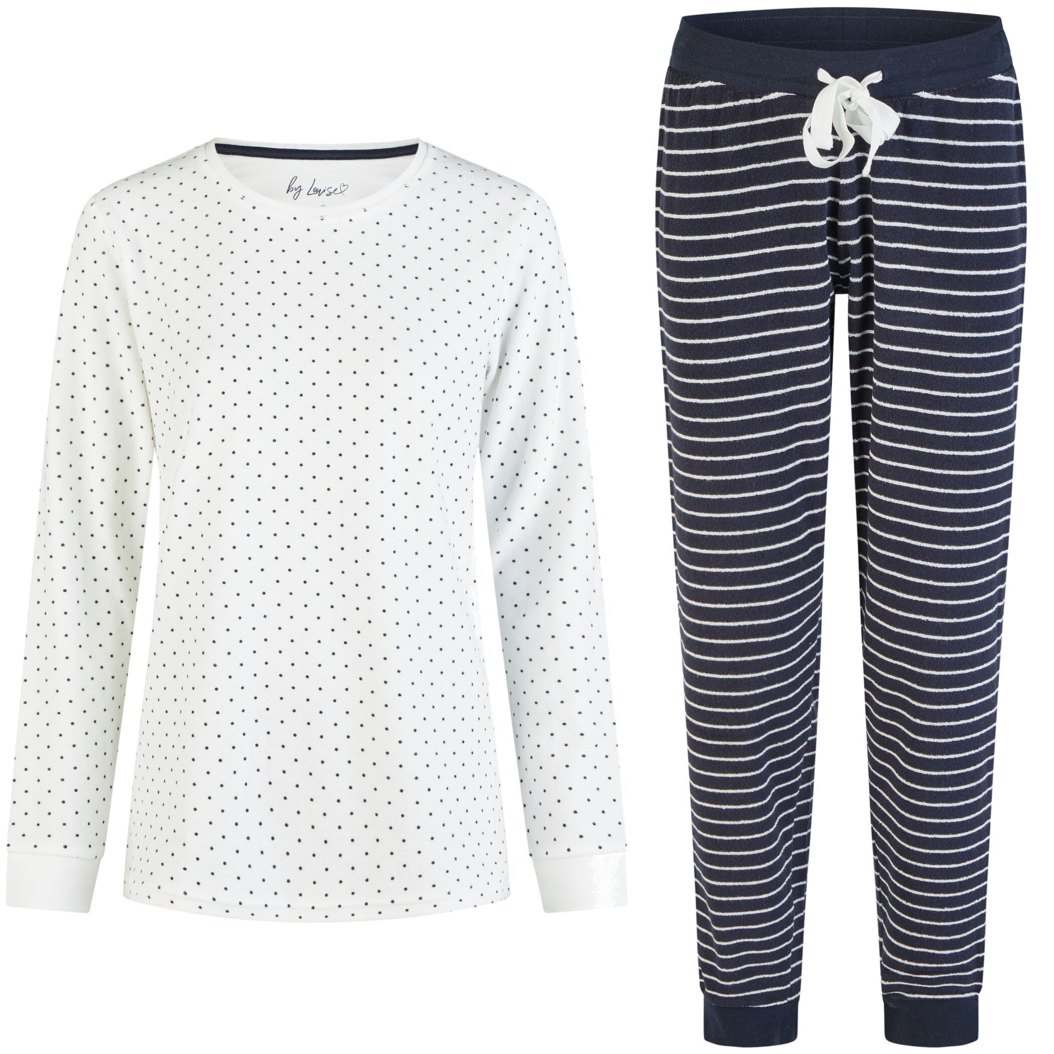 Schlafanzug by Louise Damen Frottee Pyjama Schlafanzug Nachtwäsche lang Weiß
