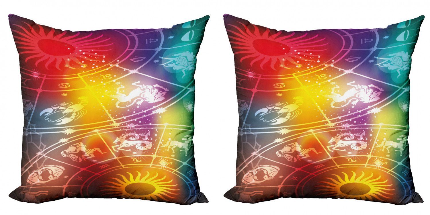 Kissenbezüge Modern Accent Doppelseitiger Digitaldruck, Abakuhaus (2 Stück), Astrologie Rainbow Colored Diagramm