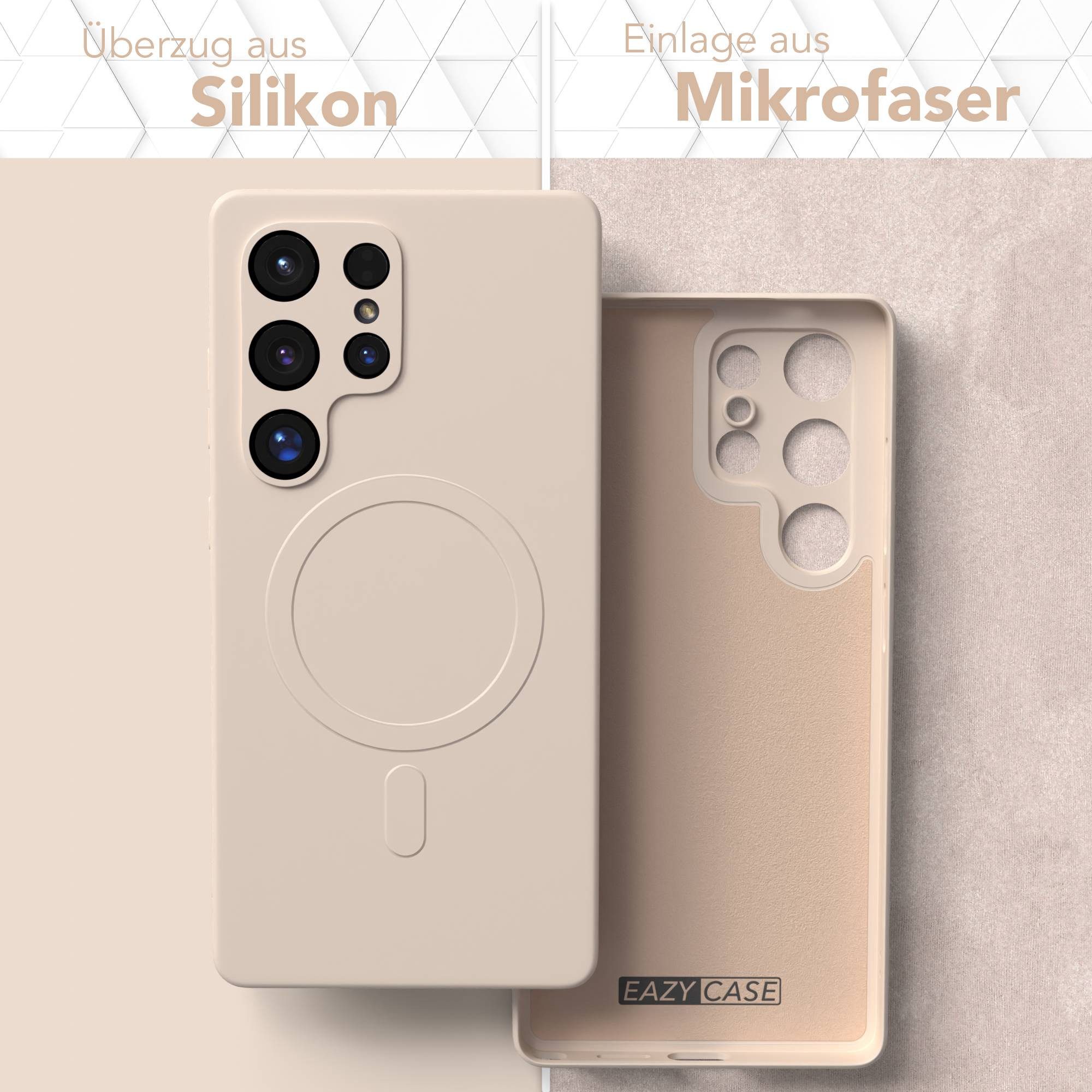 EAZY CASE Handyhülle für Samsung Galaxy S25 Ultra Hülle Silikon 6,9 Zoll, Schutzcase mit MagSafe Slimcover Silikonschutzhülle elastisch Taupe