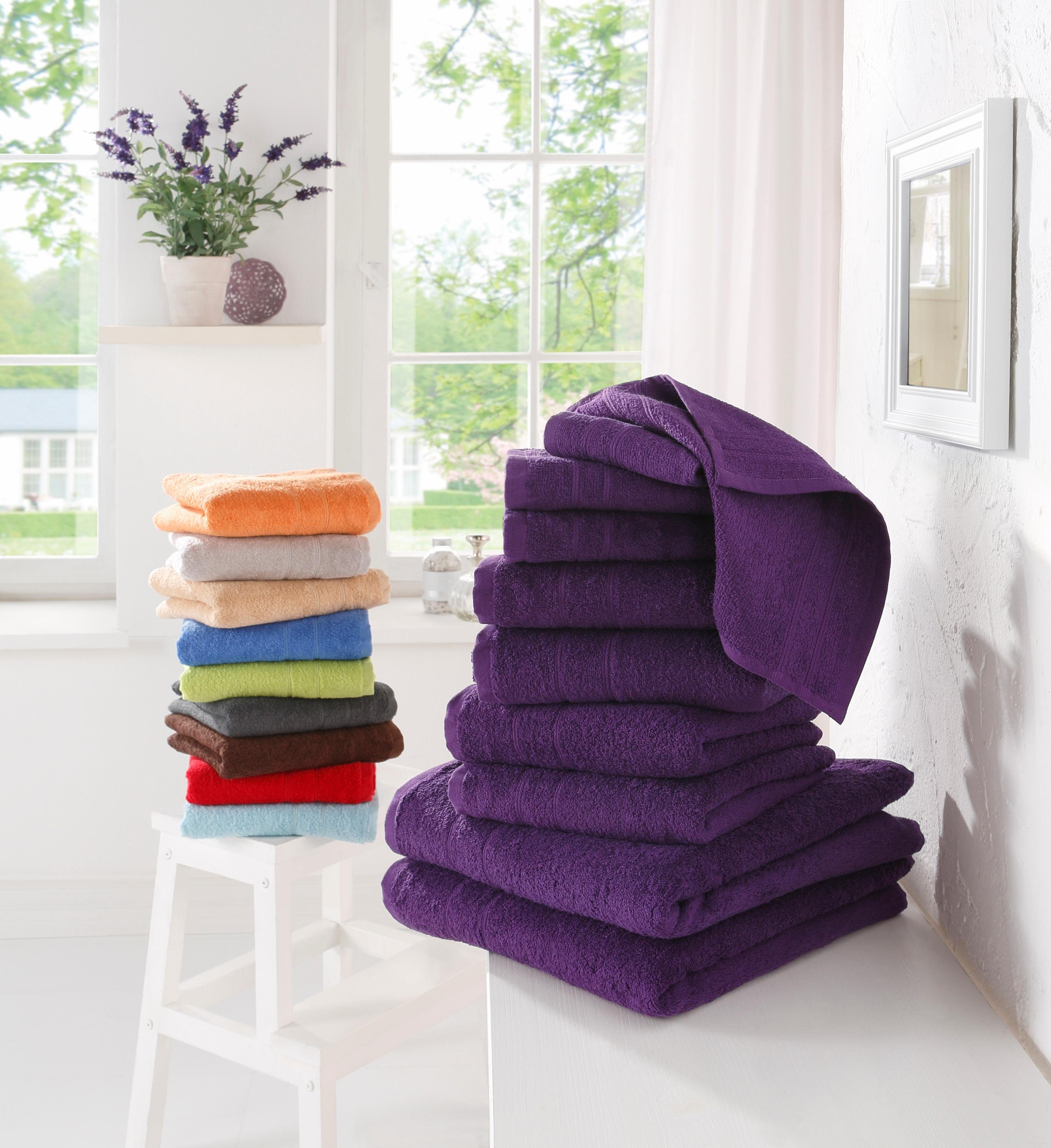 OTTO home Handtuch Set Inga, Duschtücher, Handtücher, Gästetücher, Seiftücher, Walkfrottier (10-St), Handtücher mit feiner Bordüre, 100% Baumwolle, einfarbig, weich