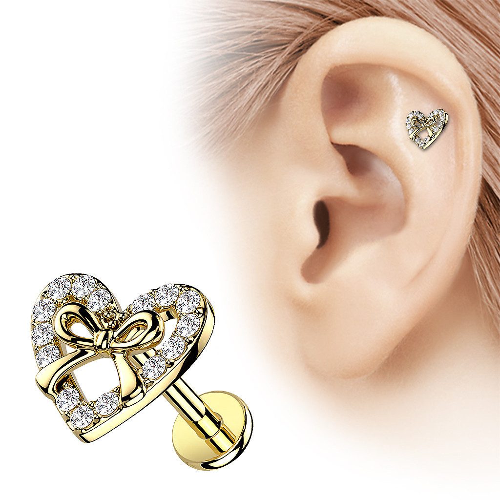 Taffstyle Piercing-Set Tragus Conch Piercing flach Kristall Herz Schleife G günstig online kaufen