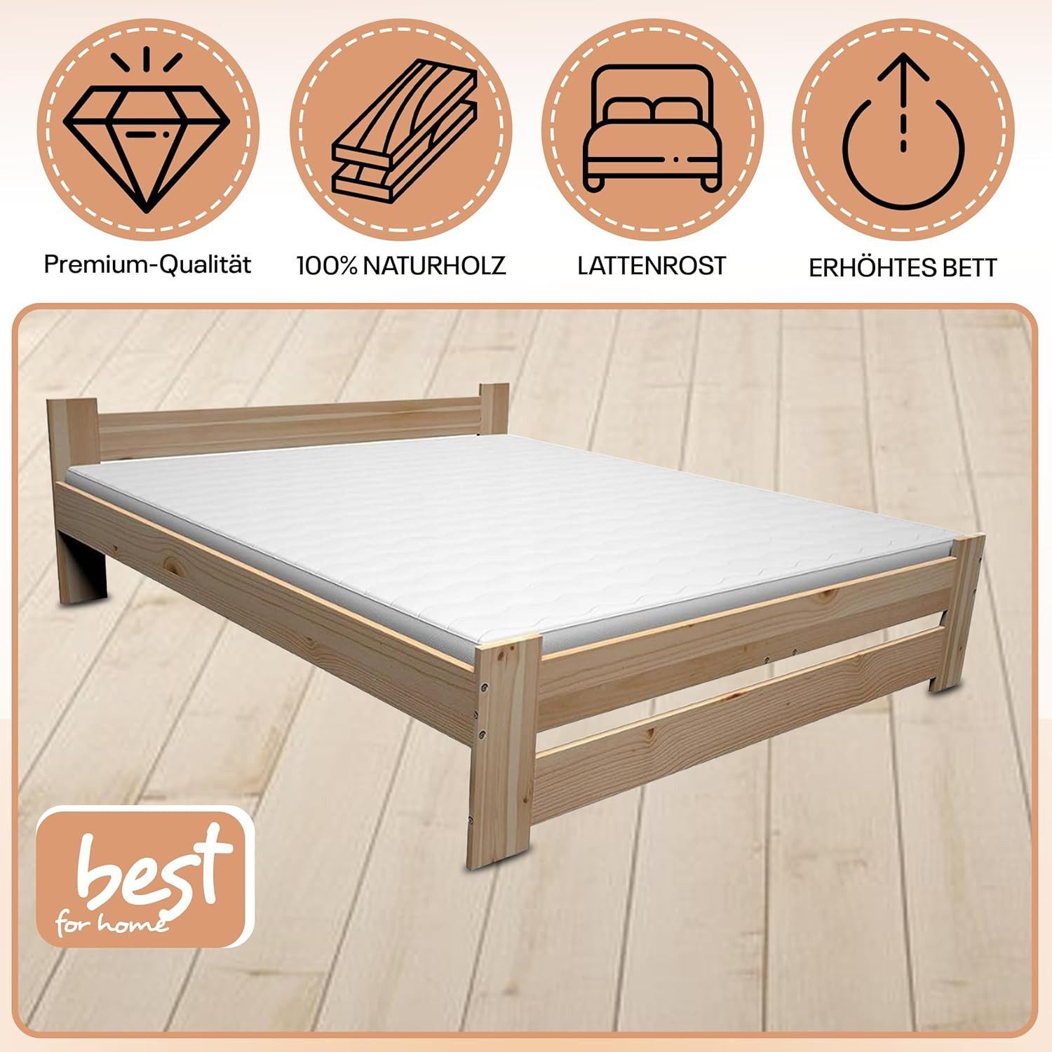 Best for Home Massivholzbett Best For Home Massivholzbett – Natur, Stabil & Elegantes Design
