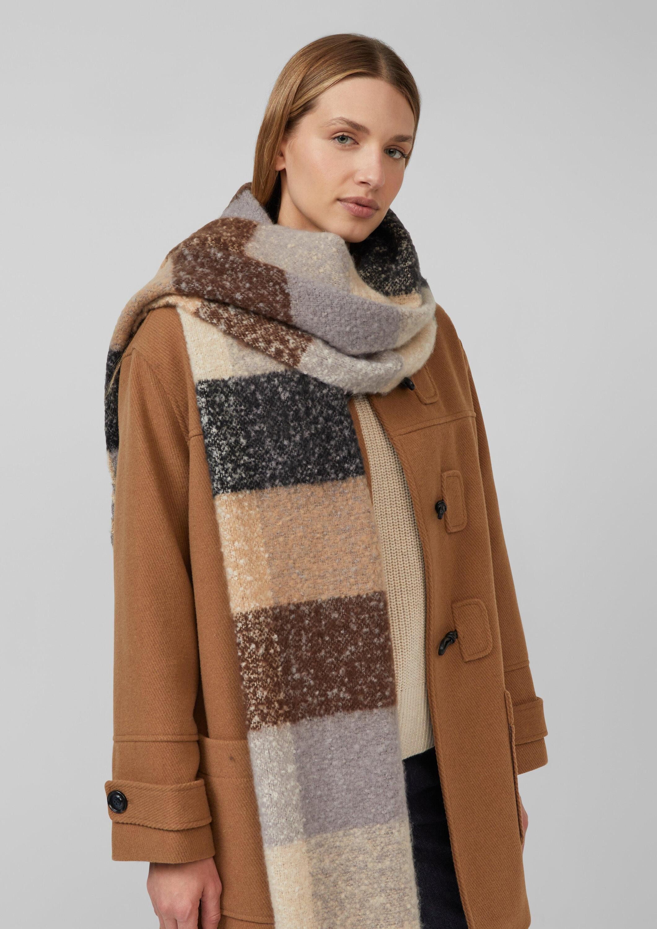 s.Oliver Schal Tuch, Schal mit Fransen und mehrfarbigem Karo-Muster günstig online kaufen