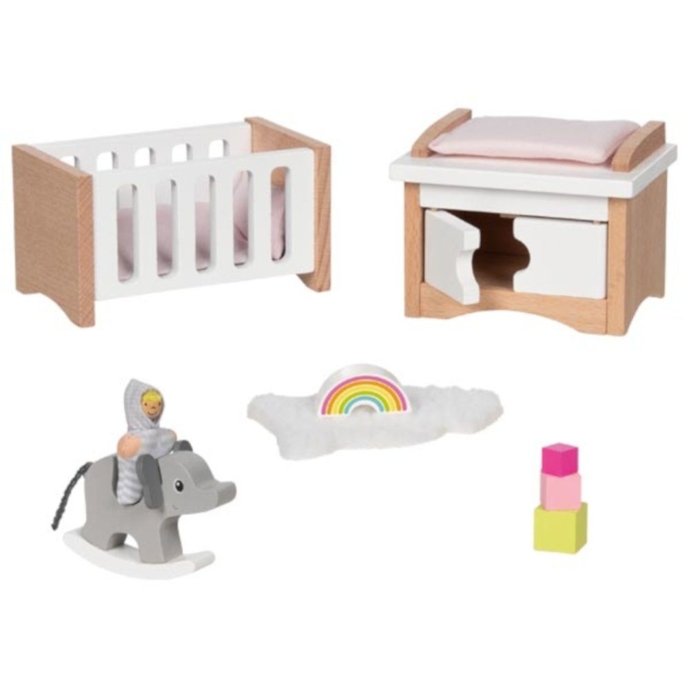 Gollnest & Kiesel Puppenmöbel Puppenmöbel Style Babyzimmer 12ltg aus Holz für Kinderpuppenhaus 51500 (12tlg), Mit Babybett, Wickelkommode