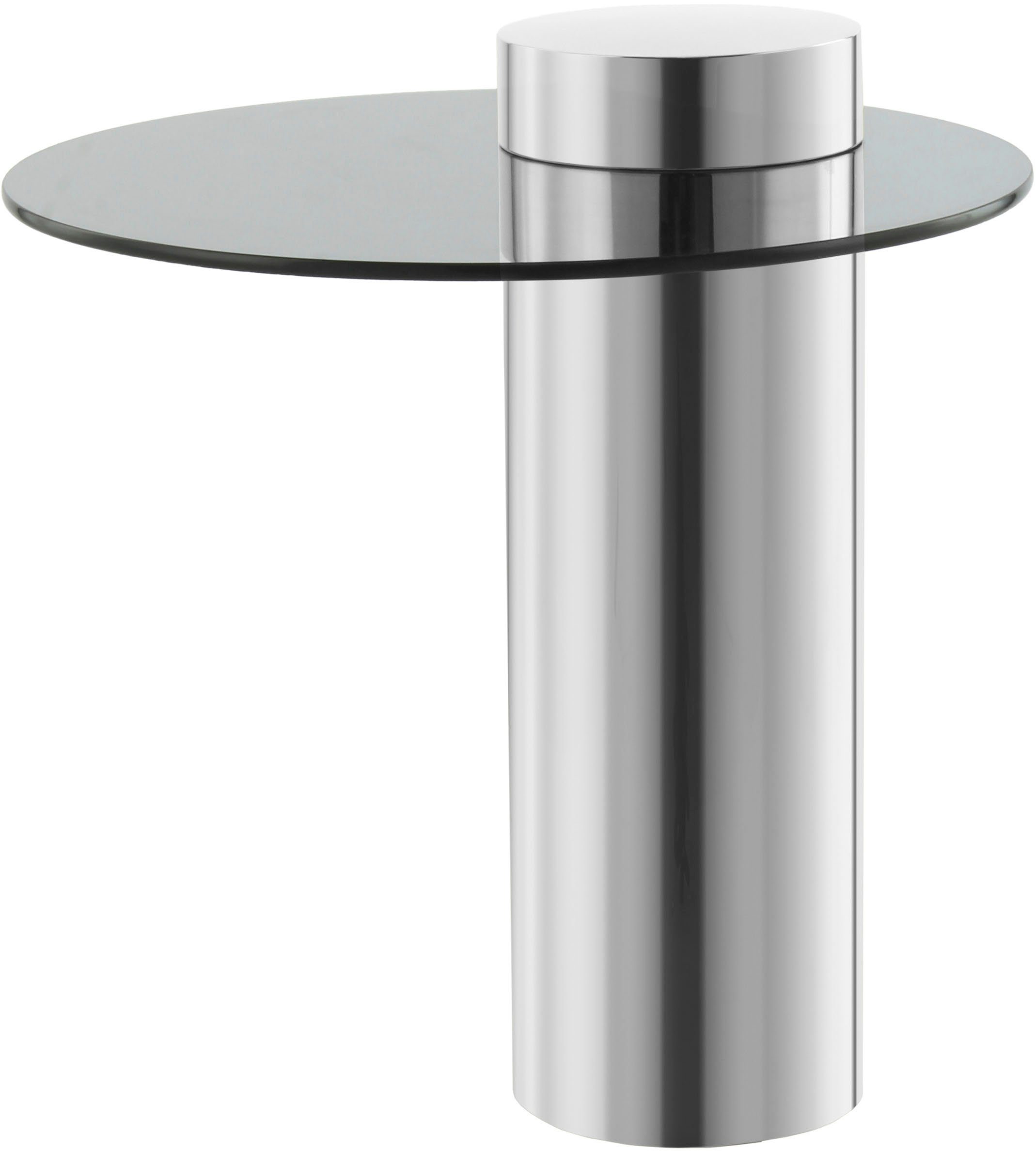 Kayoom Beistelltisch Ontario 125, Runde Glasplatte aus Sicherheitsglas, 100% Edelstahl (1-St), Minimalistisches Design, Säulengestell, pflegeleicht