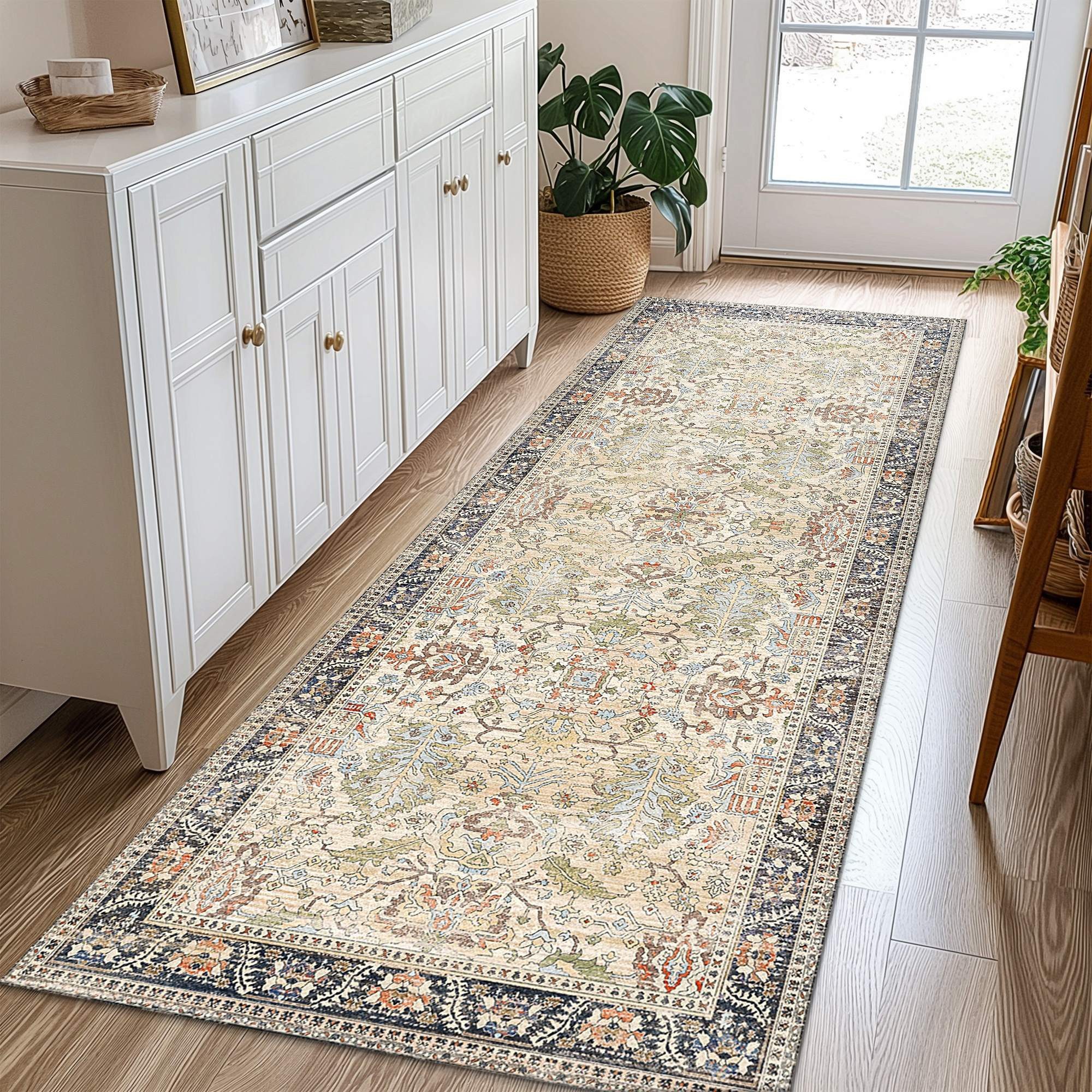 GENIMO Teppich Teppich Vintage Boho Teppich Küche Waschbar Schlafzimmer, Wohnzimmer, rechteckig, 60×150cm, beige