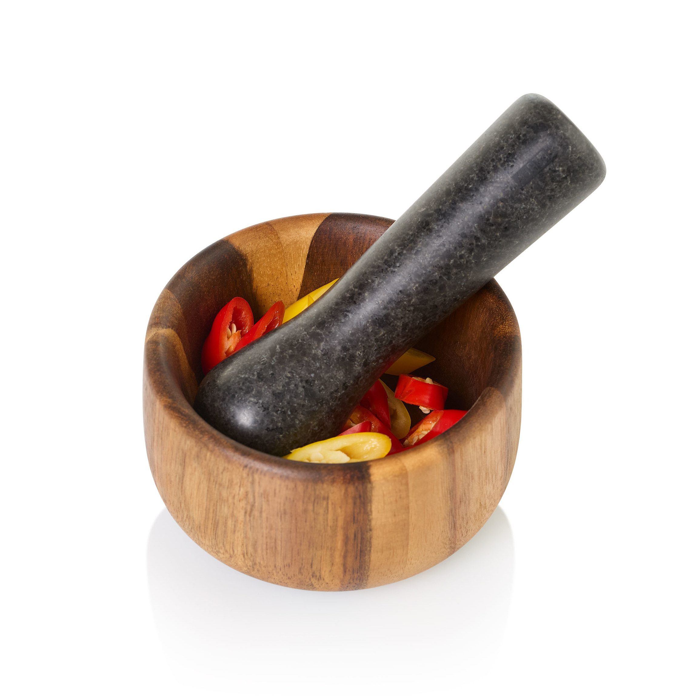 AdHoc Mörser aus Holz und Stößel aus Granit TARU, (2-tlg), für ein müheloses und effizientes Reibergebnis