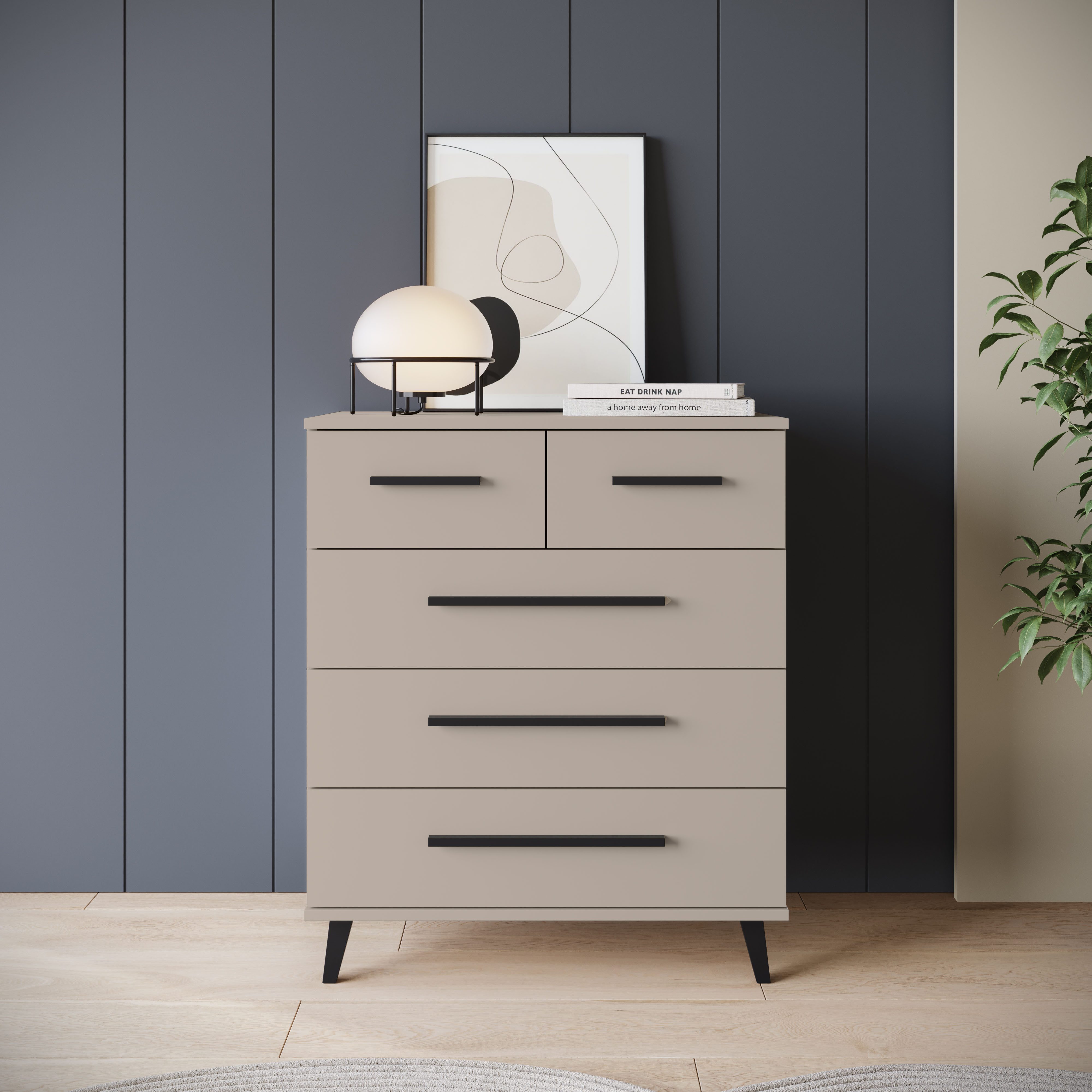 INOSIGN Sideboard Lagos, Kommode, 5 Выдвижные ящики, schwarze Griffe & Füße (Wäscheschrank Bestseller in Top Qualität), modernes Design, B/T/H je 70/39,5/82,5 cm, Schlafzimmerschrank