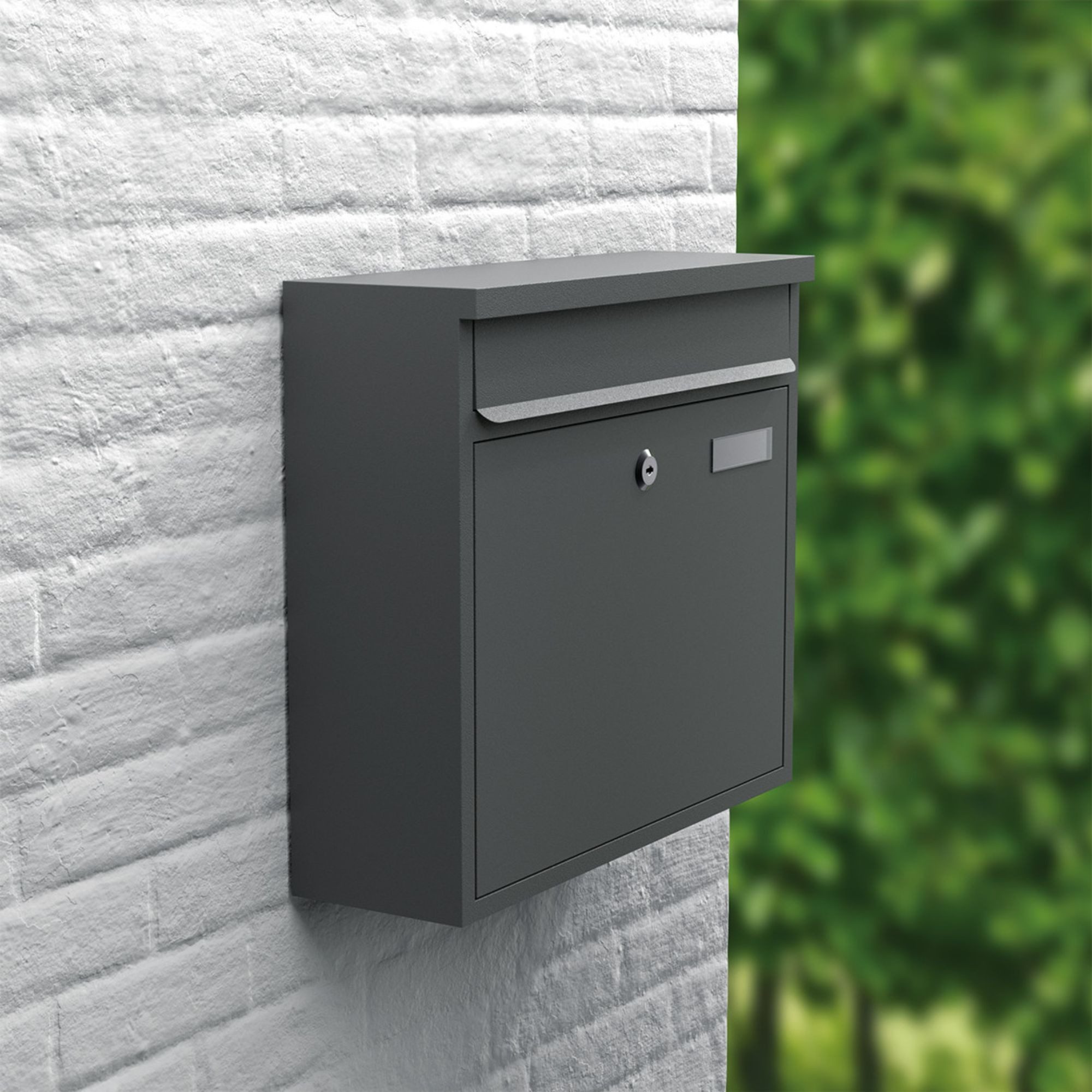 BASI Briefkasten Wandbriefkasten (Spar-Set, 1-St), mit Einwurfklappe vorne, Namensschild, 2 Schlüssel, anthrazit matt