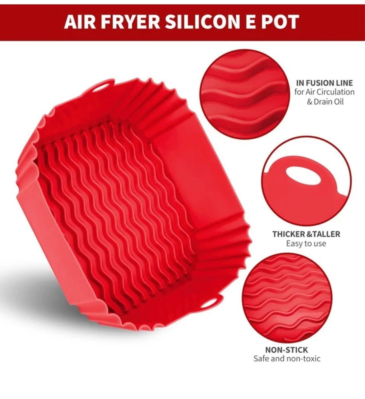 Quadratisch IhrHauz Ersatz, Fryer Heißluftfritteuse Silikon (1-tlg) Rot Air Backform Topf Backform