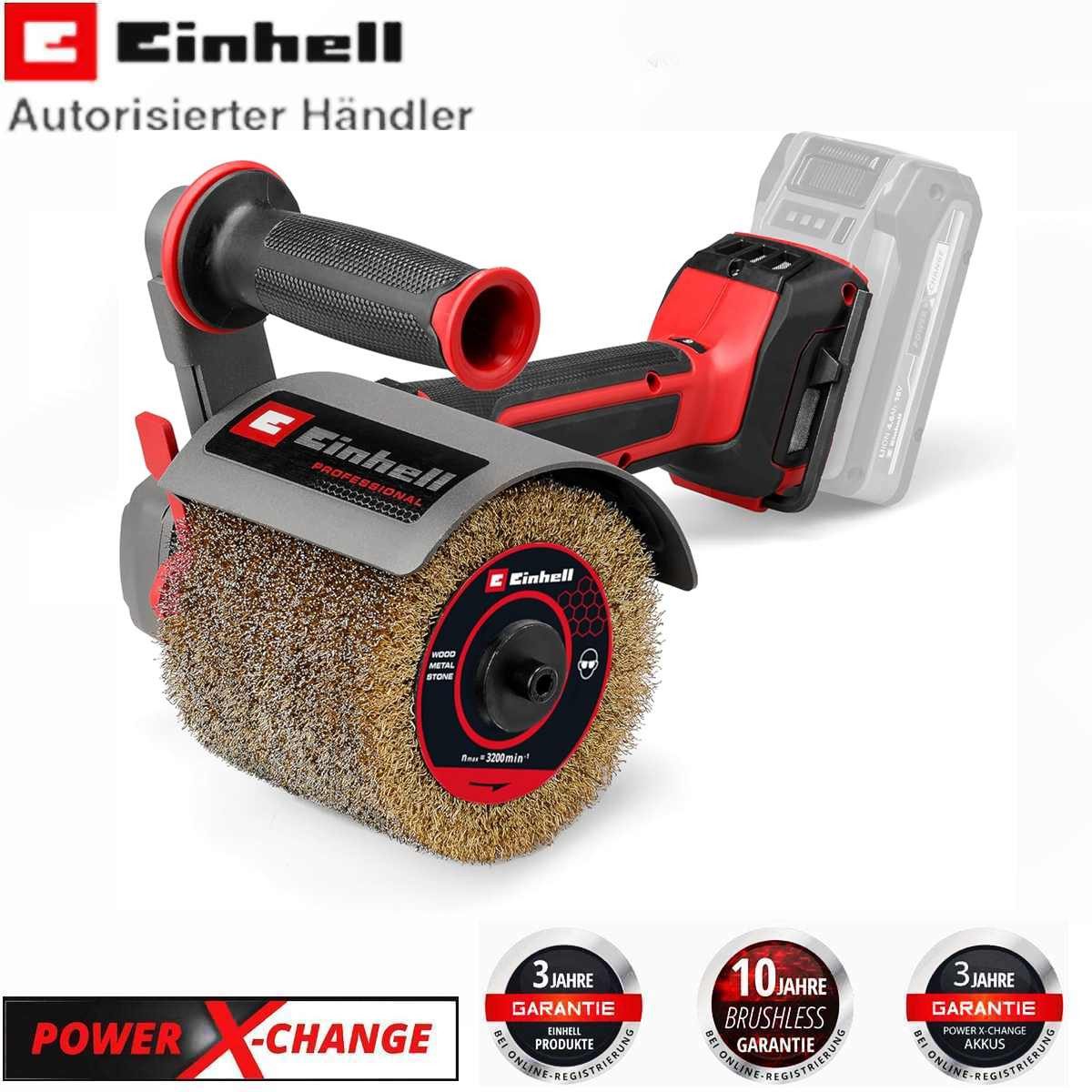 Einhell Akku-Oberflächenbürste Professional Akku-Bürstenschleifer TP-BR 18/32 Li BL-Solo + Zubehör