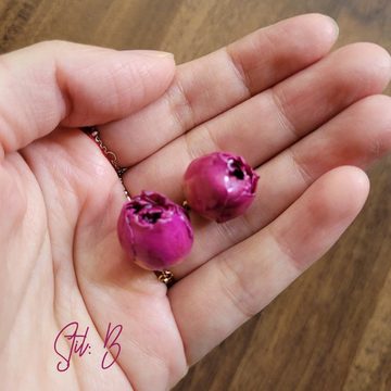 GOLDEN Paar Ohrhänger Getrocknete Rose mit Perlen, Handgemachte Echte Natürliche Ohrringe