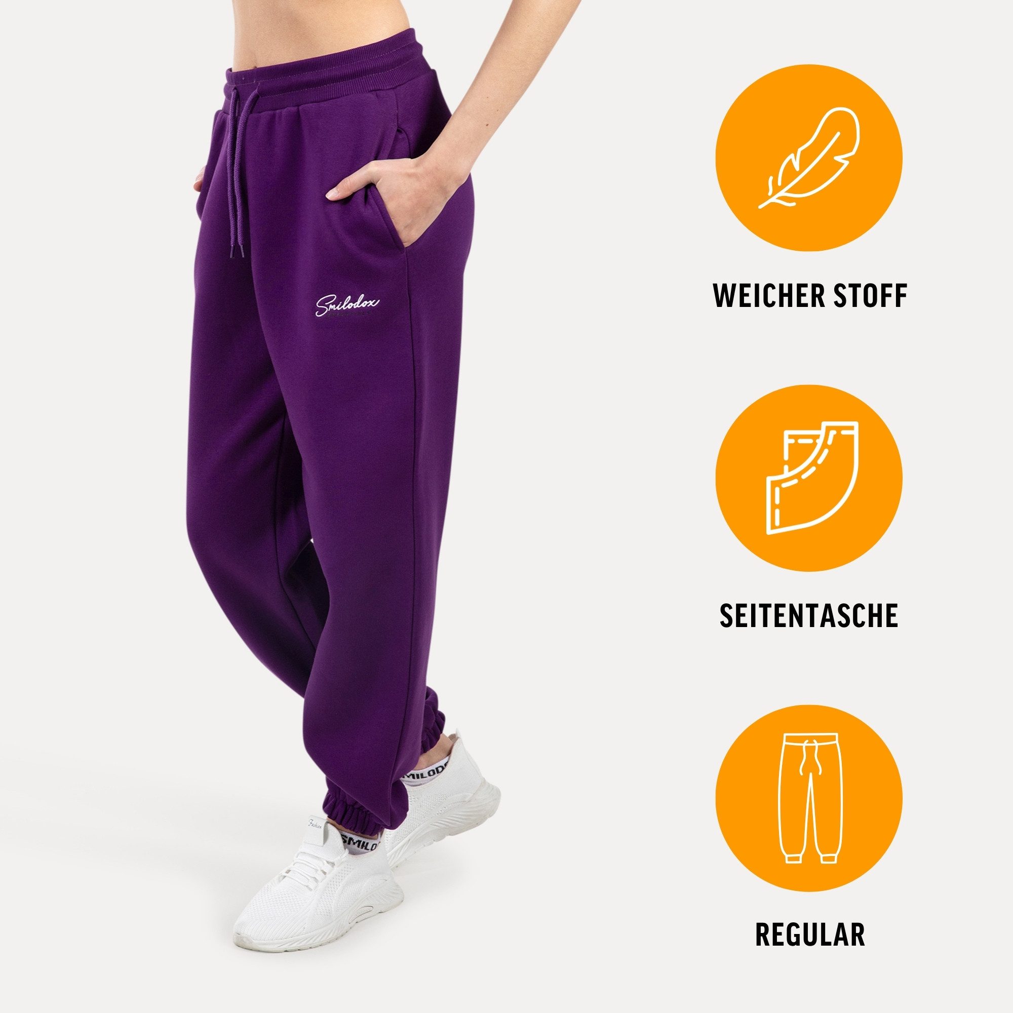Smilodox Jogginghose Enara, Regular Fit Sweathose mit Seitentaschen, Elastischer Bund mit Tunnelzug Dezentes Stick-Logo Bequeme Freizeithose Sport Freizeit