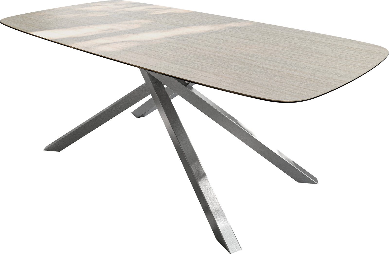 DELIFE Esstisch Edge, Boot 200x100 cm Keramik Laminam® Travertino Bianco Creme-Weiß Kreuzges