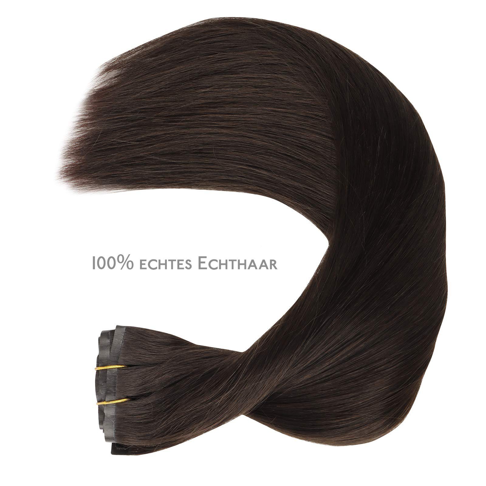 130g Clip-in-Haarverlängerungen Nahtlose dunkelbraune,gerader Wennalife 7Stück, Echthaar-Extension
