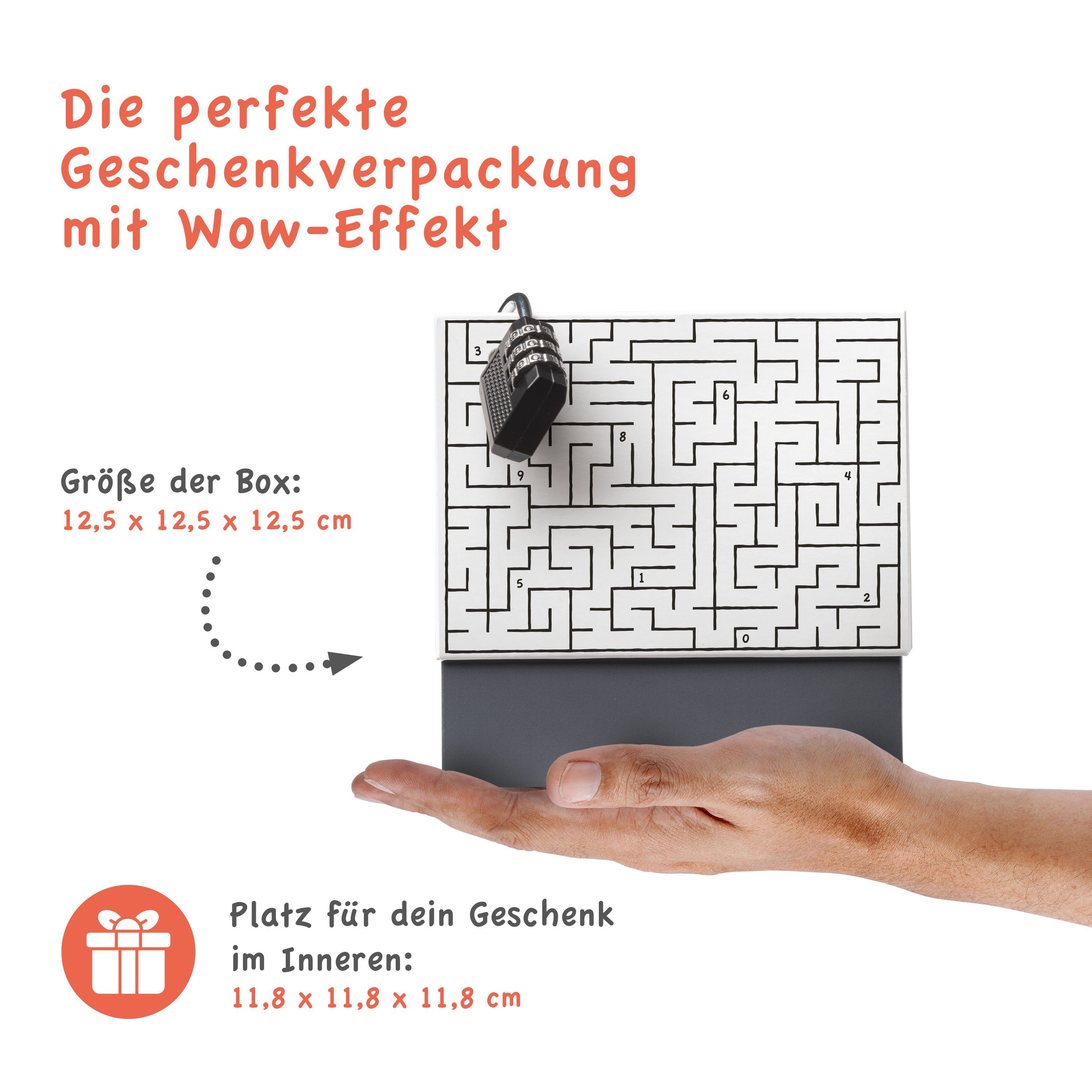 SURPRISA Geschenkbox Rätzel Geschenkbox, Geldgeschenk Verpackung & Gutschein Geschenk Box (inkl. 3-stelligem Zahlenschloss), Geschenkkarton Labyrinthrätsel, 12,5 x 12,5 x 12,5 cm, weiß
