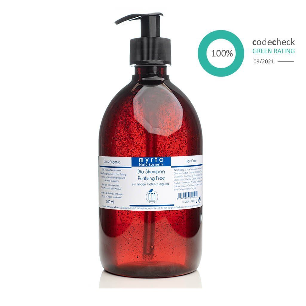 myrto Naturkosmetik Kopfhaut-Pflegeshampoo Natur Bio Shampoo Purifying Free - zur milden Tiefenreinigung, frei von Duftstoffen, frei von Alkohol, emulgatorfrei