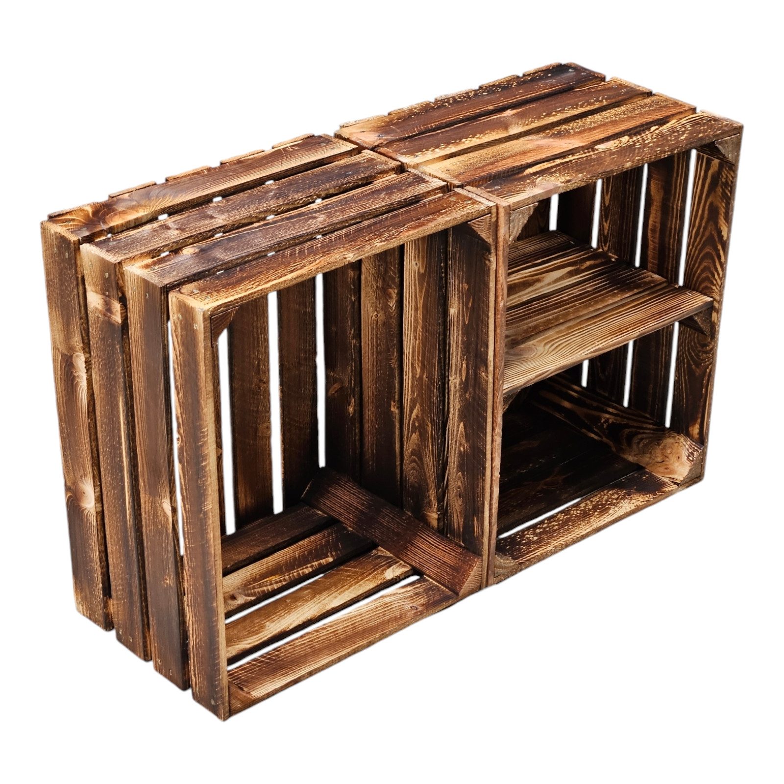 Holzkiste Holzkisten 2er Set 50cm mit Ablage Vintage Geflammt