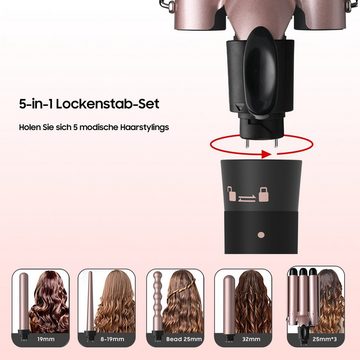 iceagle Lockendreher Lockenstab Große und Kleine Locken Set 5 in 1, 60S Schnelle Erwärmung Temperatureinstellung mit Handschuh 2 Clips, für Große Keine Locken Keramik Lockenwickler Verschiedenen