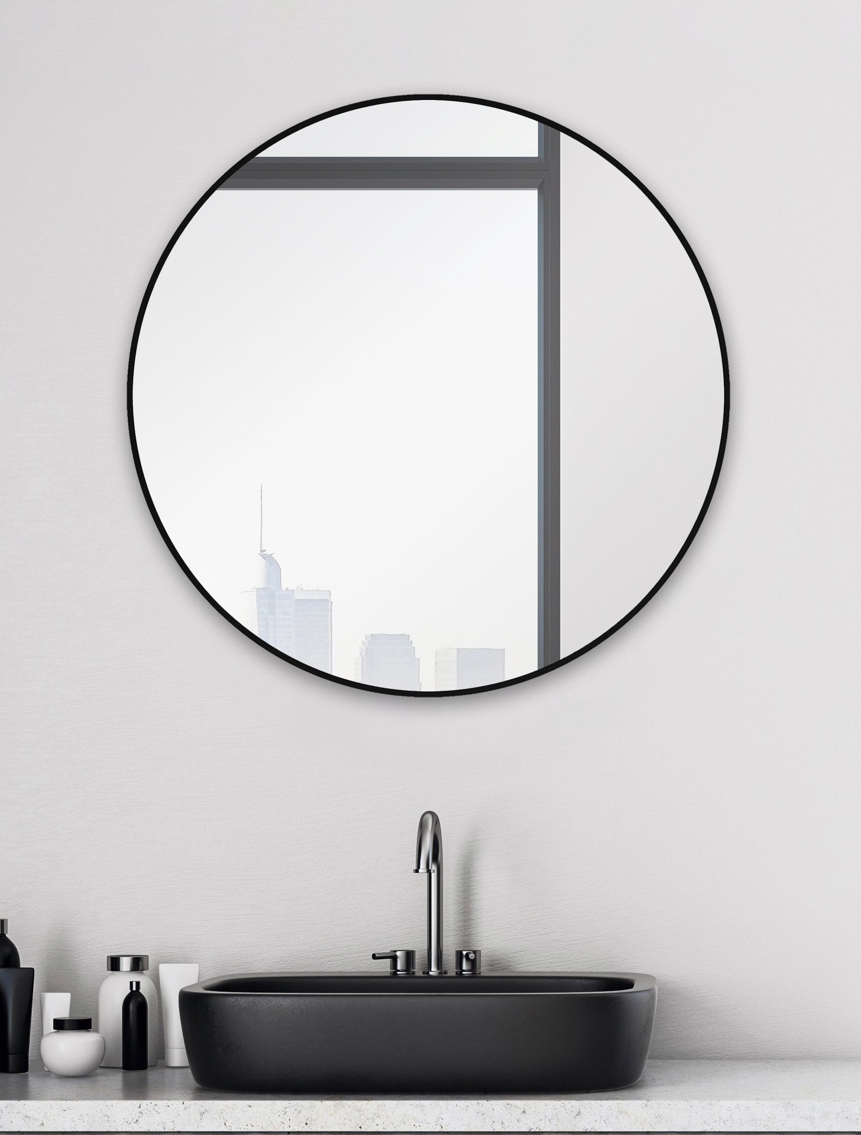 Badspiegel Durchmesser: 60 cm (Komplett-Set), Black Circle Talos