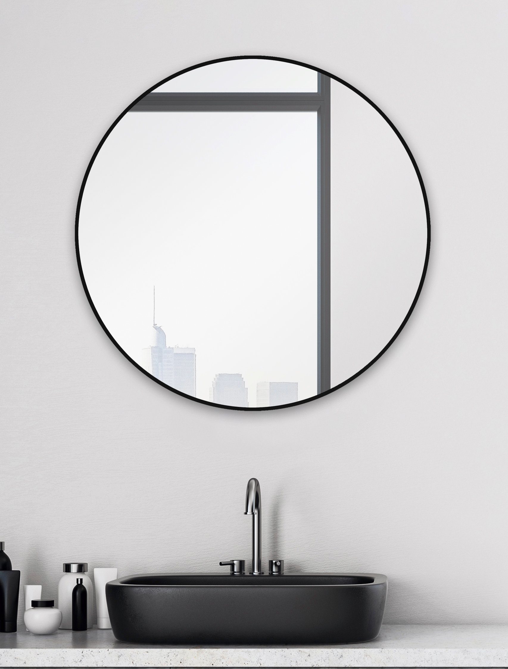 Talos Badspiegel Black Circle (Komplett-Set), Durchmesser: 60 cm