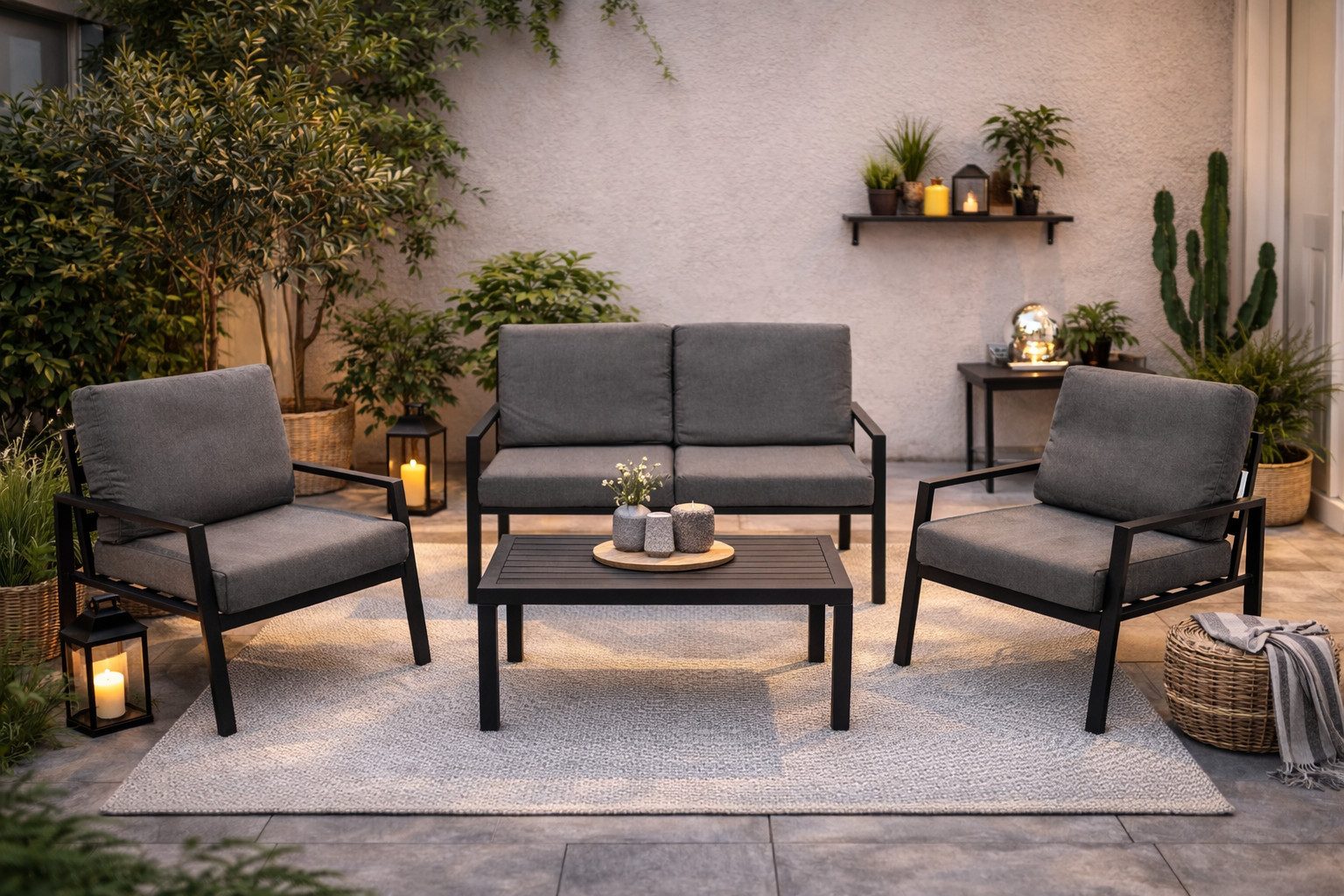 DEGAMO Gartenlounge-Set VANCOUVER 4-teilig, Aluminium anthrazit, Polster grau, wetterfest