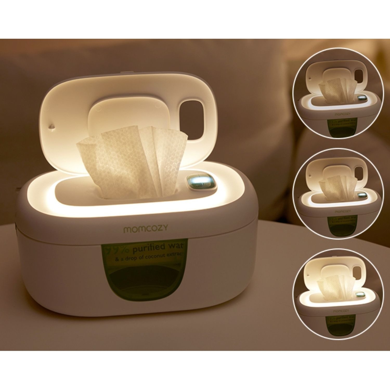 Momcozy Feuchttücherbox Babytücherwärmer mit Nachtlicht Universal, Baby Feuchttücherwärmer Tücher-Spender Wischtuchwärmer Tücherspender