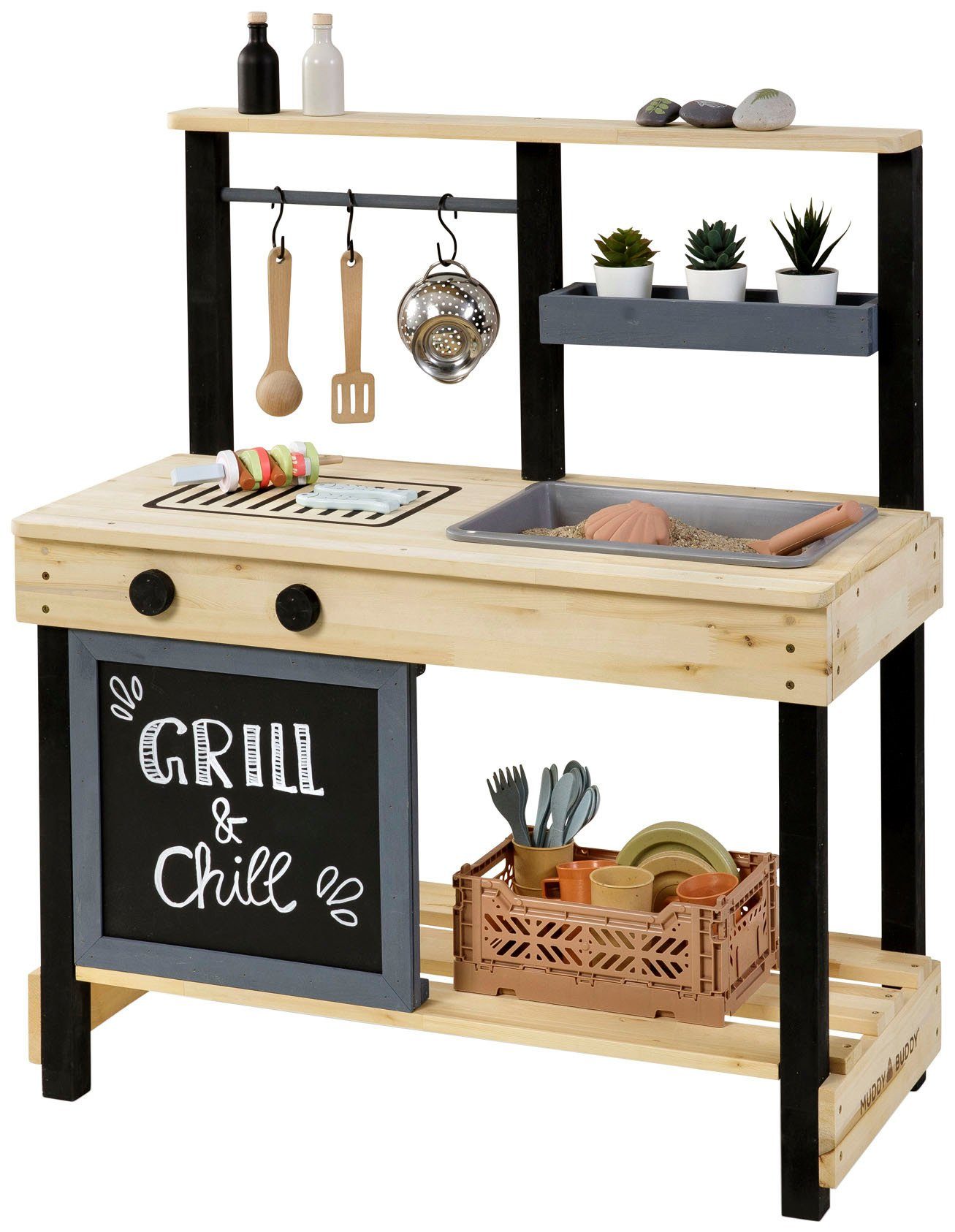 MUDDY BUDDY® Outdoor-Spielküche Grill & Chill Holz, natur - schwarz