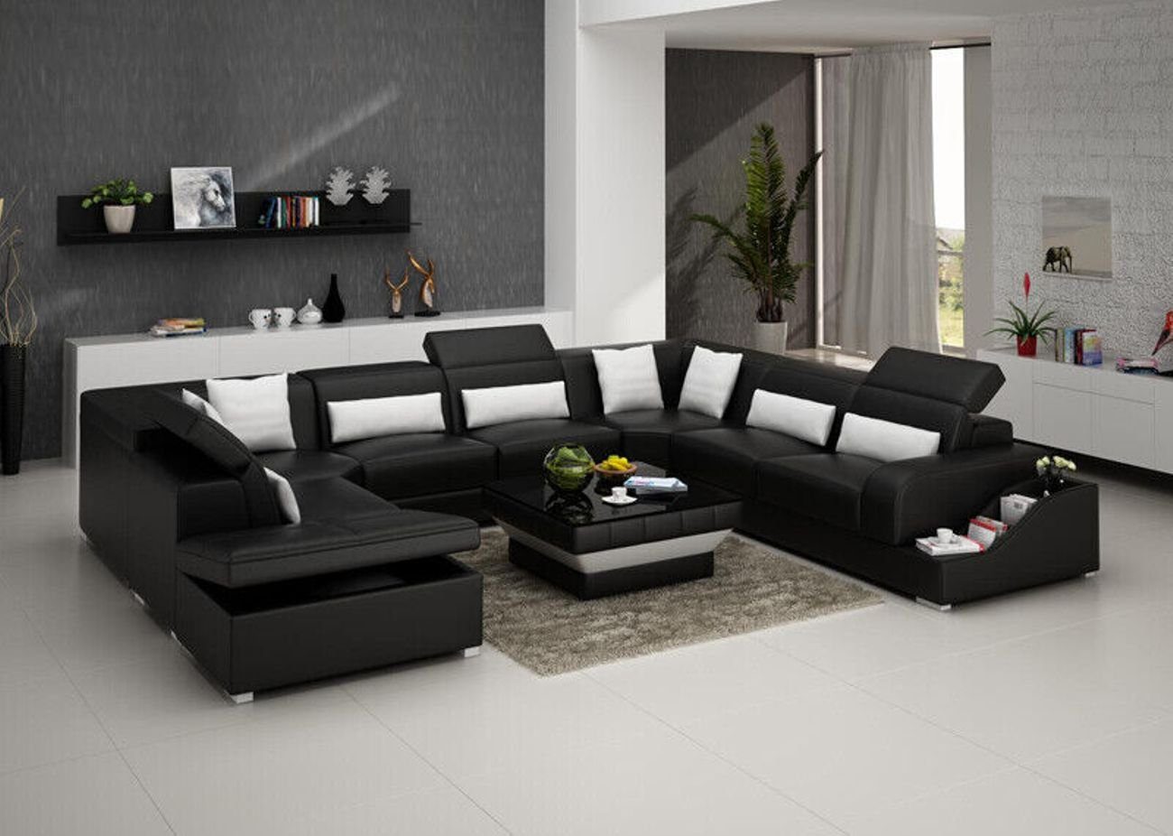 Ecksofa Eck USB Wohnlandschaft Leder Sofa Couch Garnitur Modern Sofas LED JVmoebel