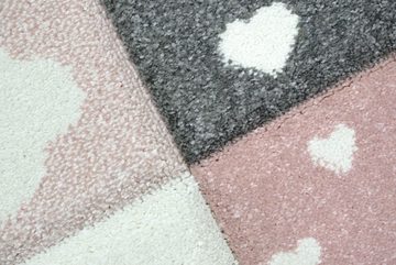 Kinderteppich Spielteppich Kinderzimmer Teppich Herzchen Wolken Regenbogen Punkte rosa creme grau, Carpetia, rund, Höhe: 13 mm