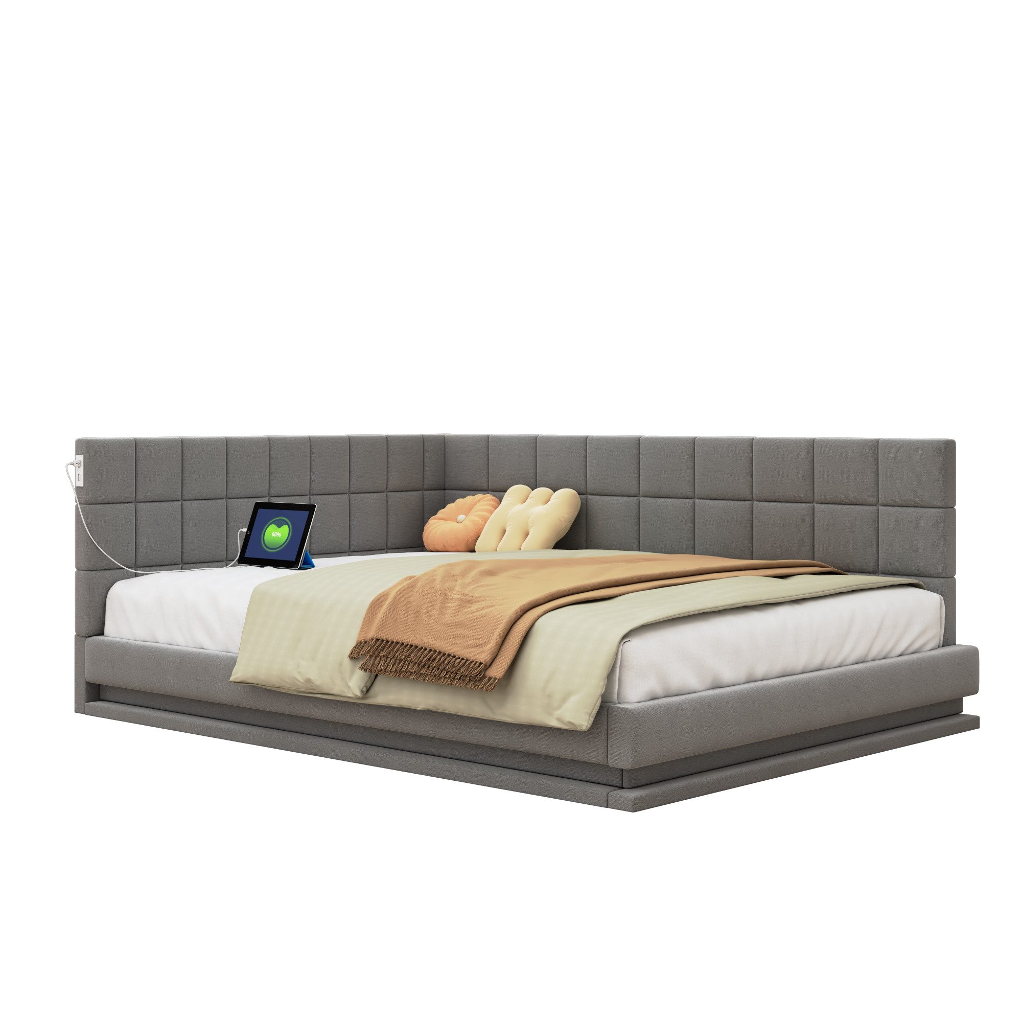 Odikalo Schlafsofa Polsterbett Multifunktionsbett USB hautsympathischer Samtstoff 140*200