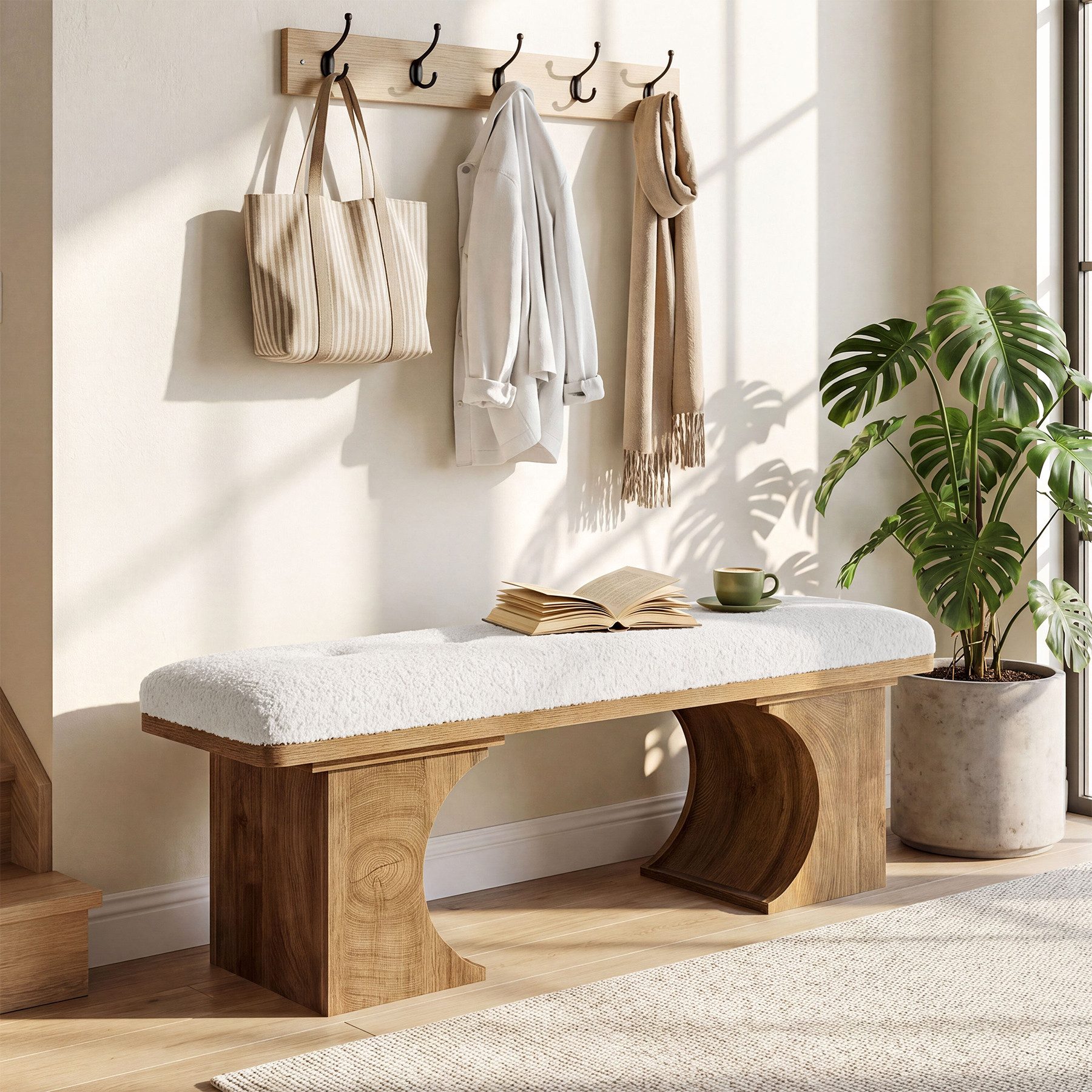 Tribesigns Sitzbank Gepolsterte Sitzbank 120 cm, Moderne Schuhbank mit weichem Kissen – Bild 4 von 5