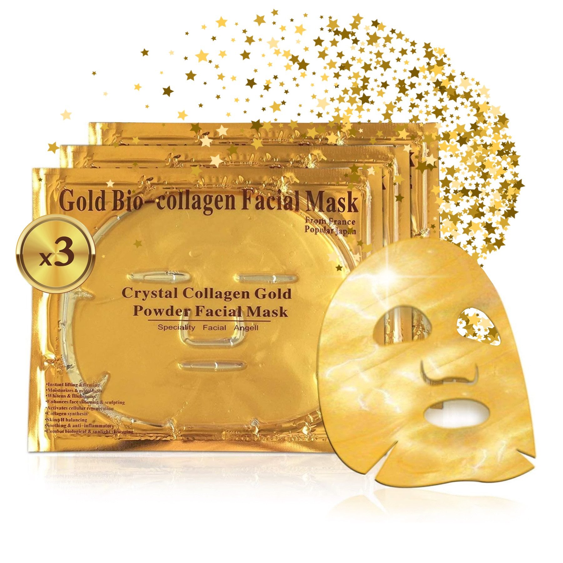 P-Beauty Cosmetic Accessories Gesichtsmaske Gold Collagen Maske Anti-Aging Feuchtigkeitsmaske, 3-tlg.