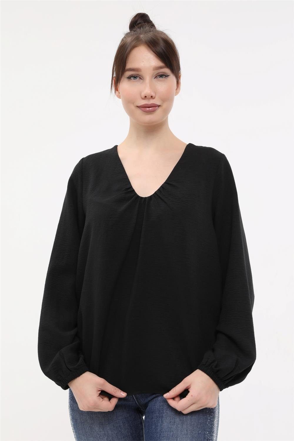 Blusentop Gerüschte V-Ausschnitt Bluse