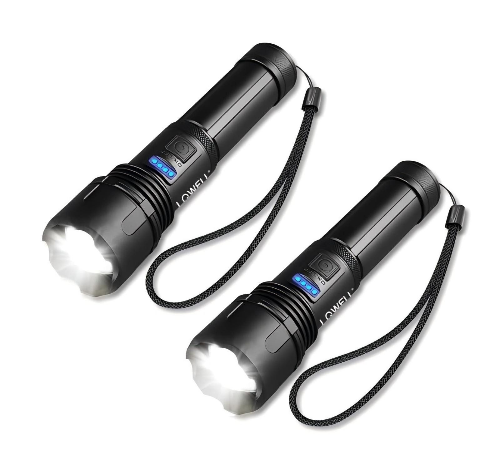 LQWELL LED Taschenlampe LED USB C Aufladbar, Extrem Helle Zoombares Taktische Taschenlampen (2-St., mit 5 Lichtmodi Einstellbare Helligkeit, Wasserdichte Flashlight), für Camping, Wandern, Outdoor, Notfäll