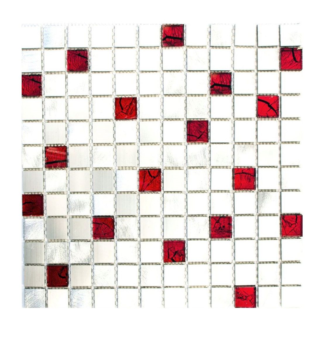 Mosani Mosaikfliesen Mosaik Fliese Aluminium Glasmosaik silber rot Плиткаspiegel