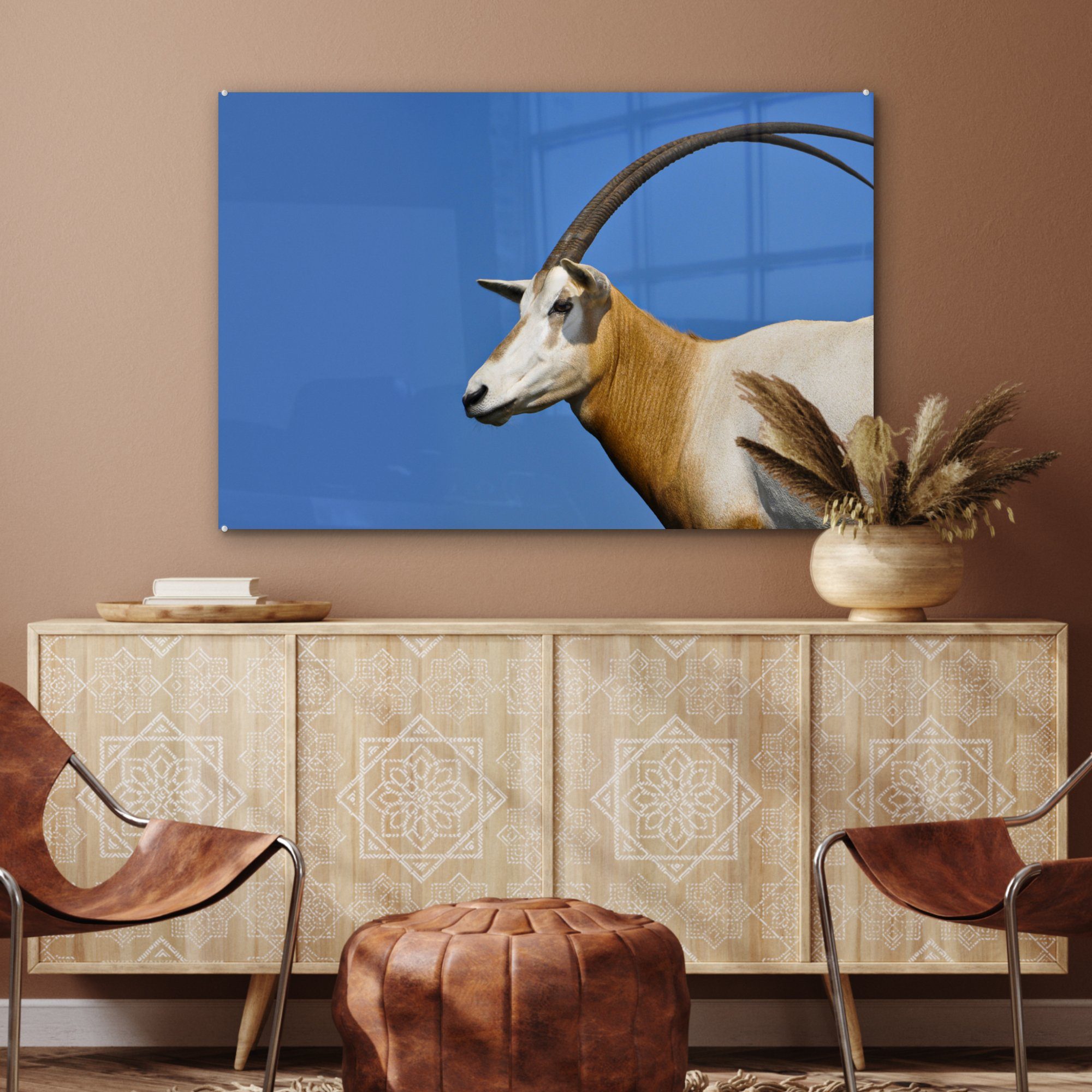 MuchoWow Acrylglasbild Tier Wohnzimmer - Acrylglasbilder Schlafzimmer Ziege, (1 St), & - Horn