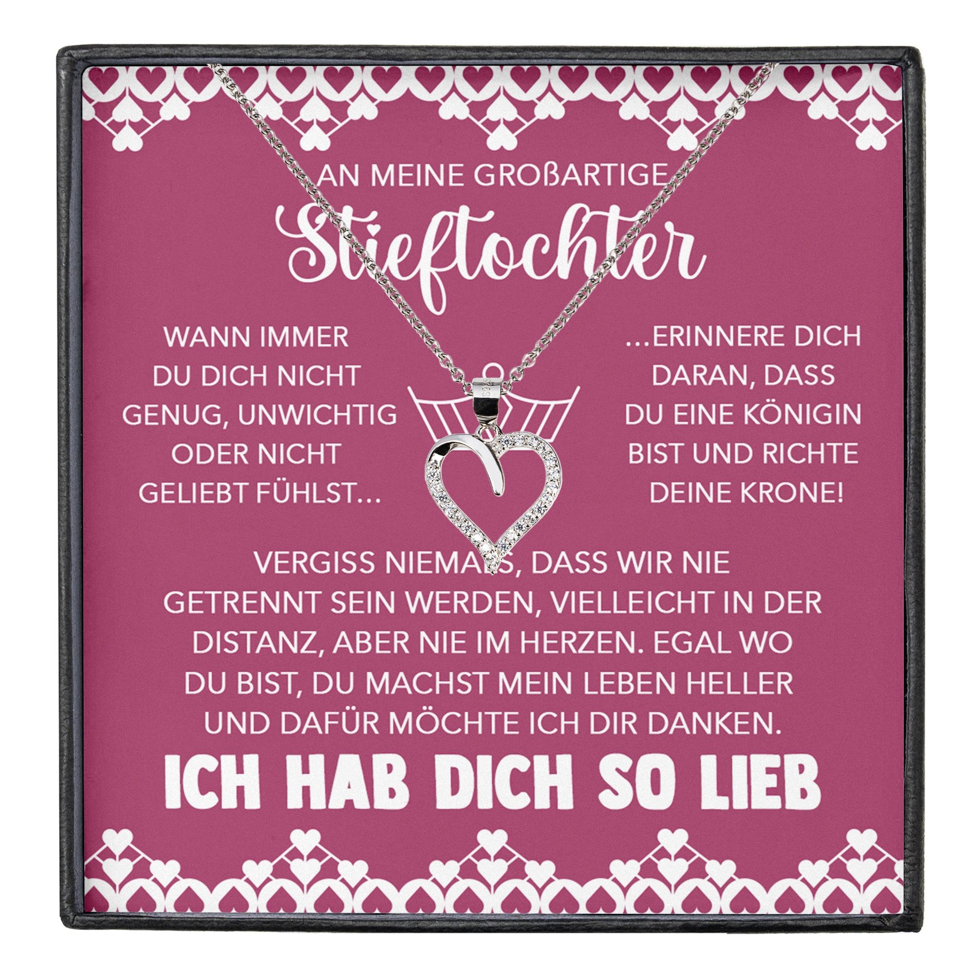 Schmuckset Stieftochter Geschenk Bonus-Tochter Mädchen Herz Halskette Frauen