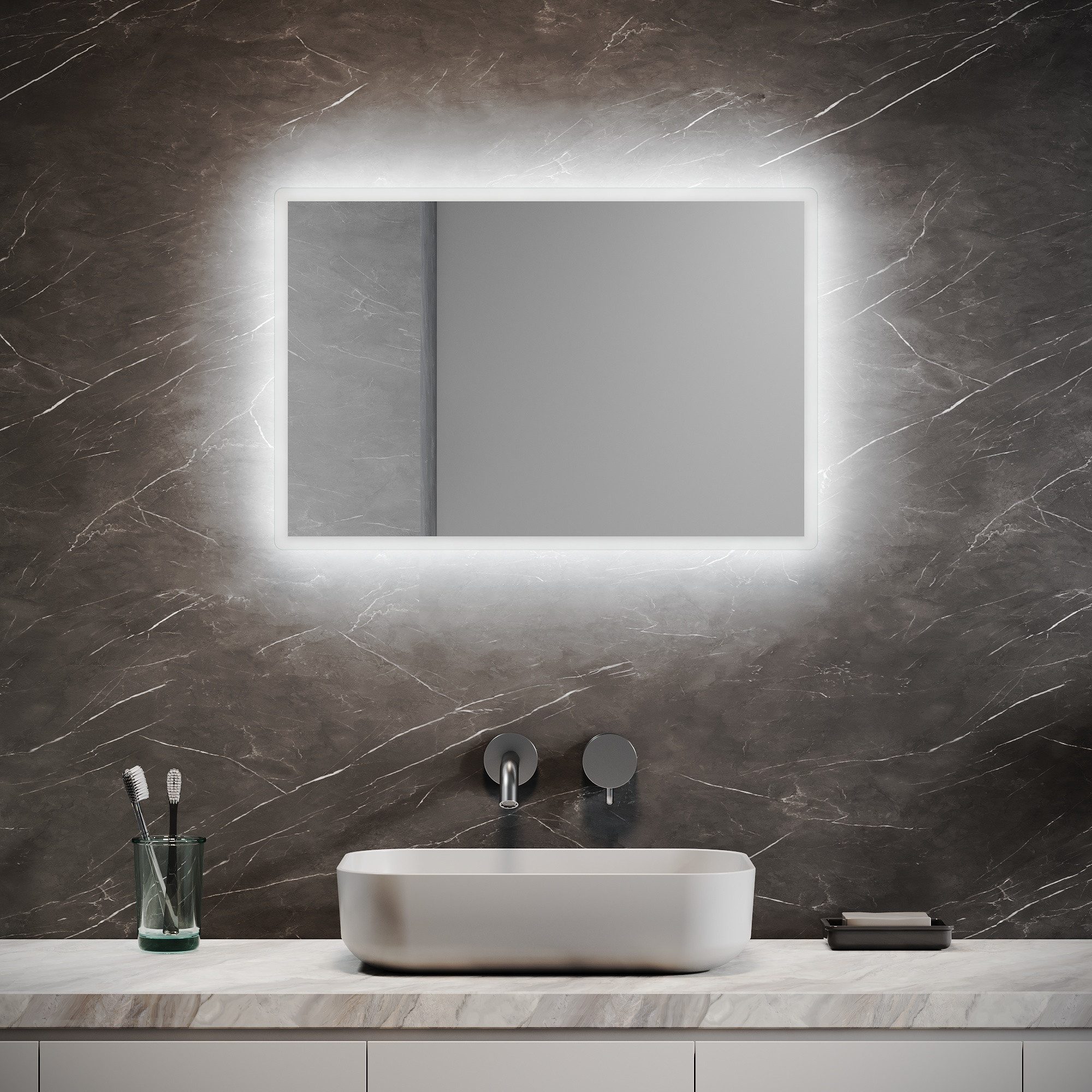 SONNI Badspiegel Badezimmerspiegel, mit Beleuchtung, 60×40 cm, Wandschalter günstig online kaufen