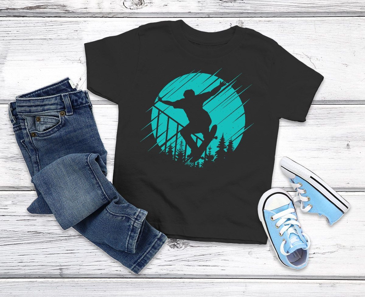 MoonWorks Print-Shirt Kinder T-Shirt Jungen Skateboard Motiv Skater Silhouette Geschenk für