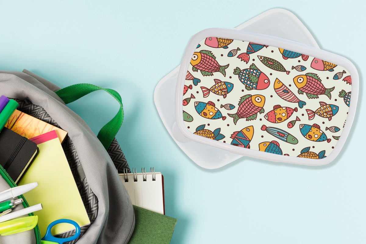 Meerestiere, weiß und für Brotbox Erwachsene, und Kinder Mädchen MuchoWow - Kunststoff, - - Meer Fische (2-tlg), Muster Jungs Brotdose, für Lunchbox