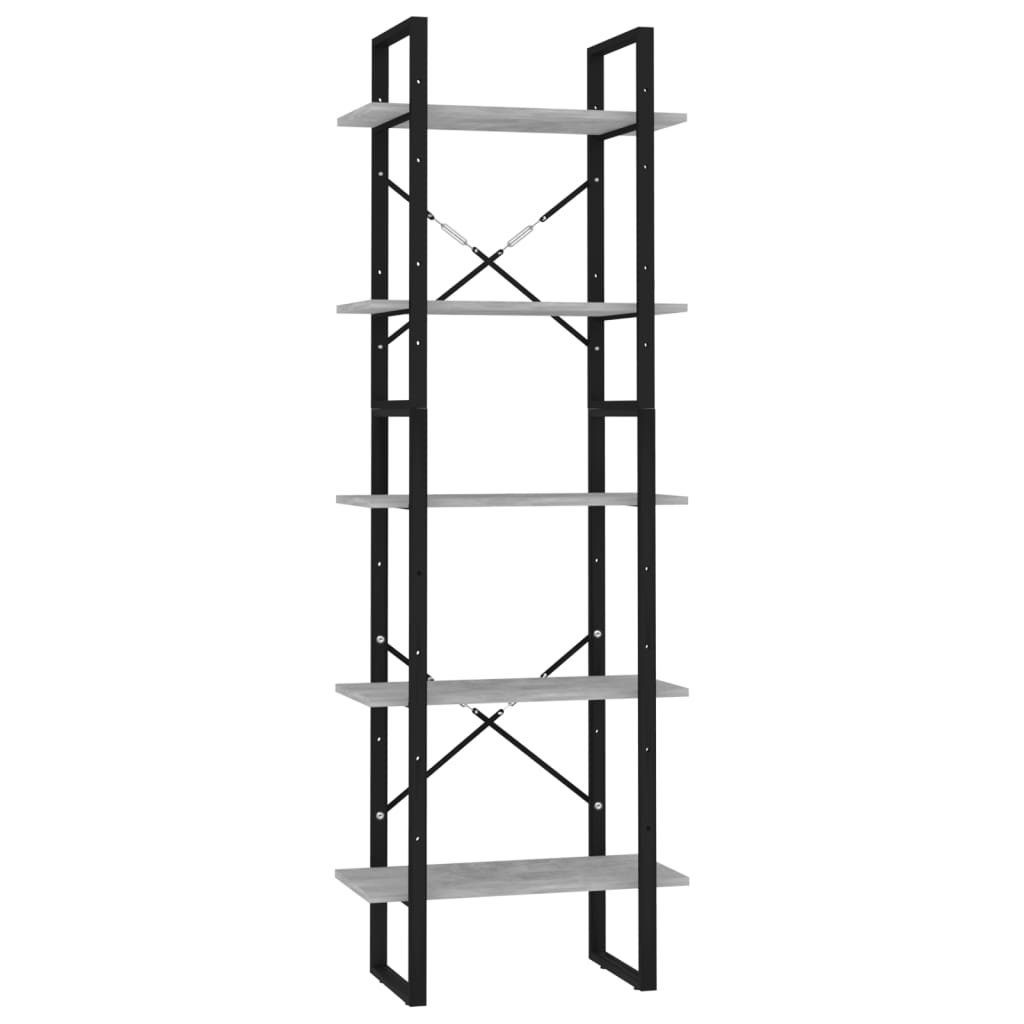 vidaXL Bücherregal Bücherregal 5 Fächer 60x30x175 cm Holzwerkstoff, Betongrau 1-tlg