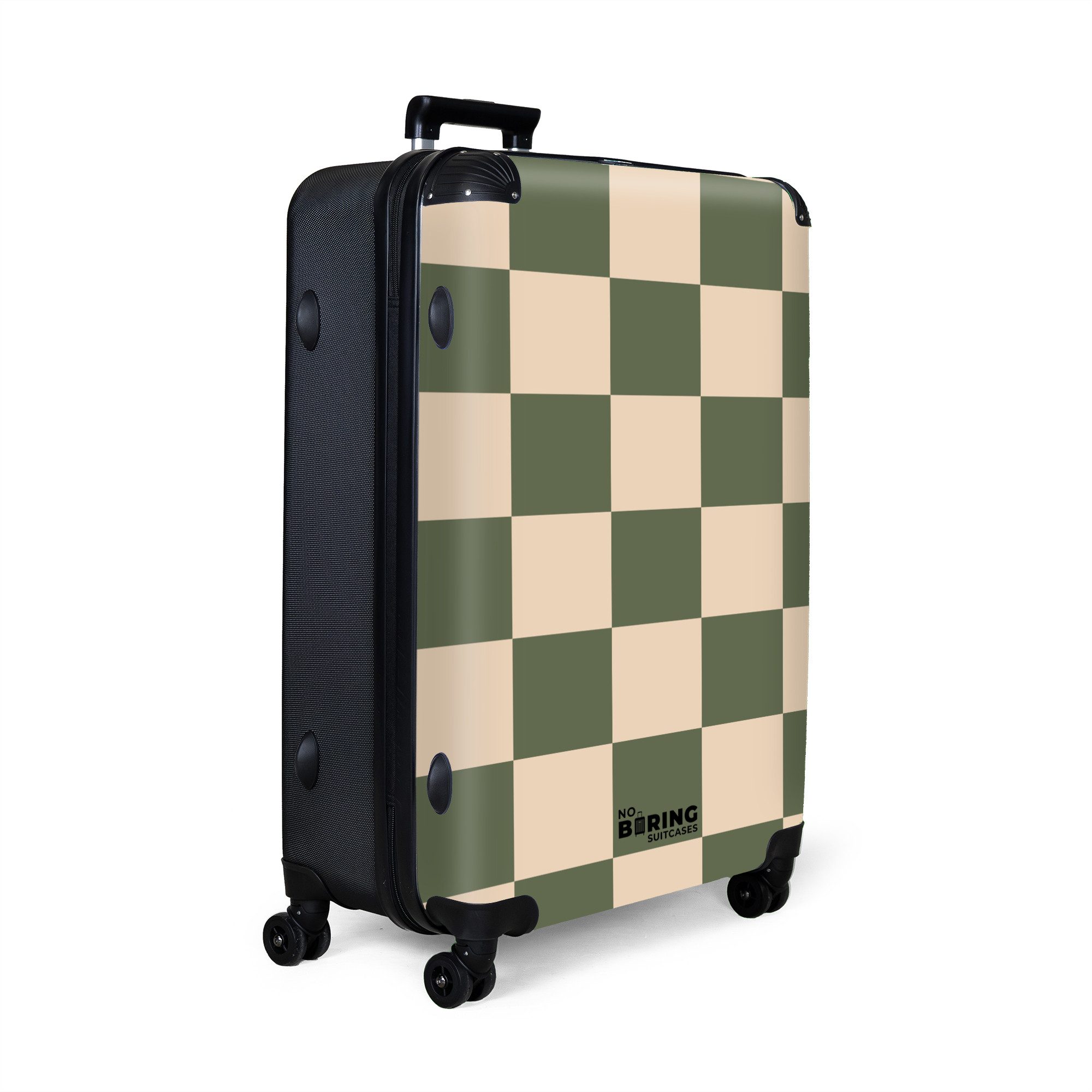 NoBoringSuitcases.com© Hartschalen-Trolley Grün mit beigem Schachbrettmuste günstig online kaufen
