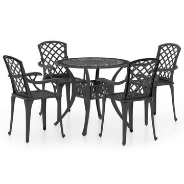 vidaXL Garten-Essgruppe 5-tlg Bistro-Set Aluminiumguss Schwarz Sitzgruppe Set